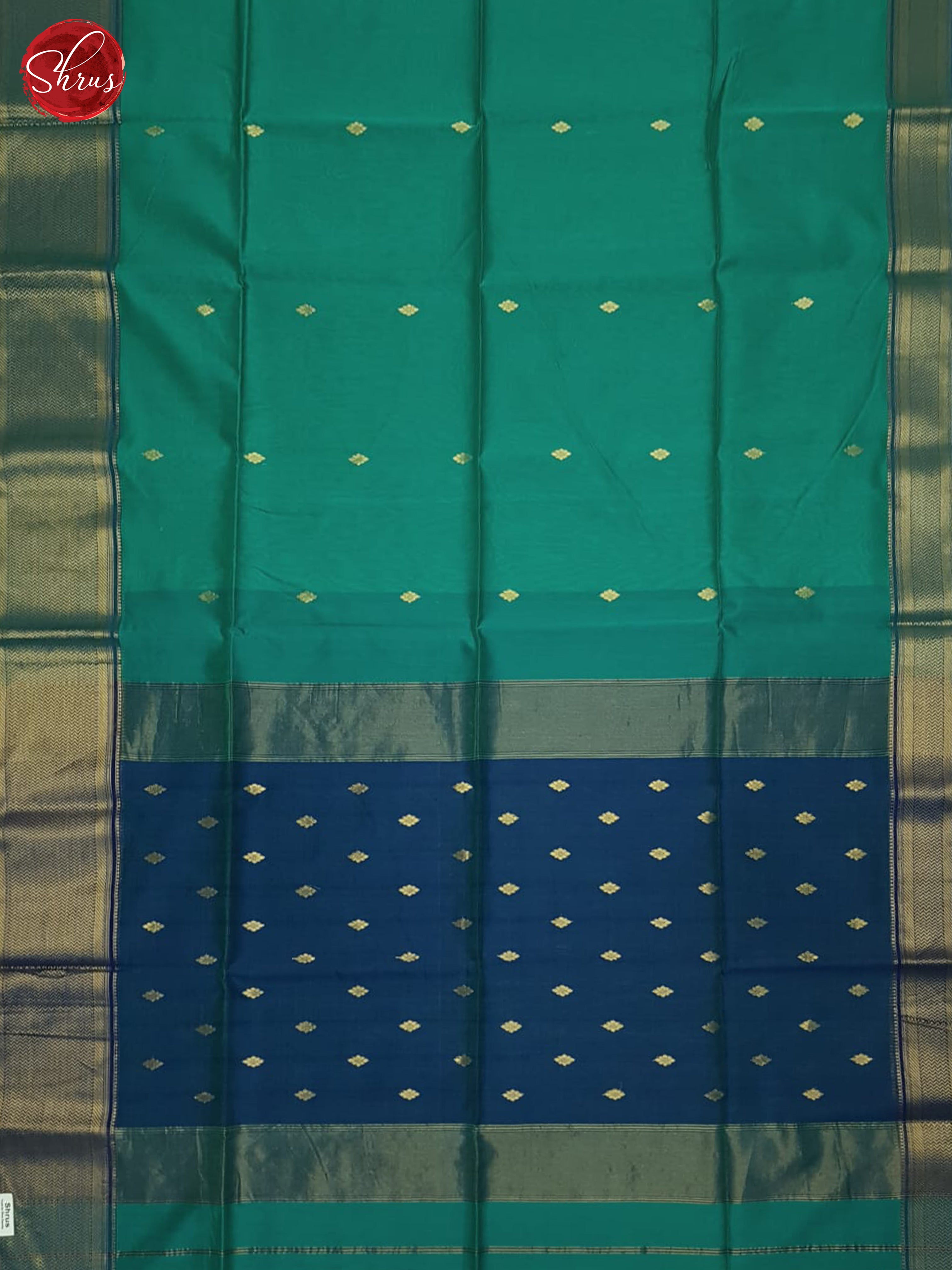 Teal & Blue- Maheshwari Silk Cotton Saree - Shop on ShrusEternity.com