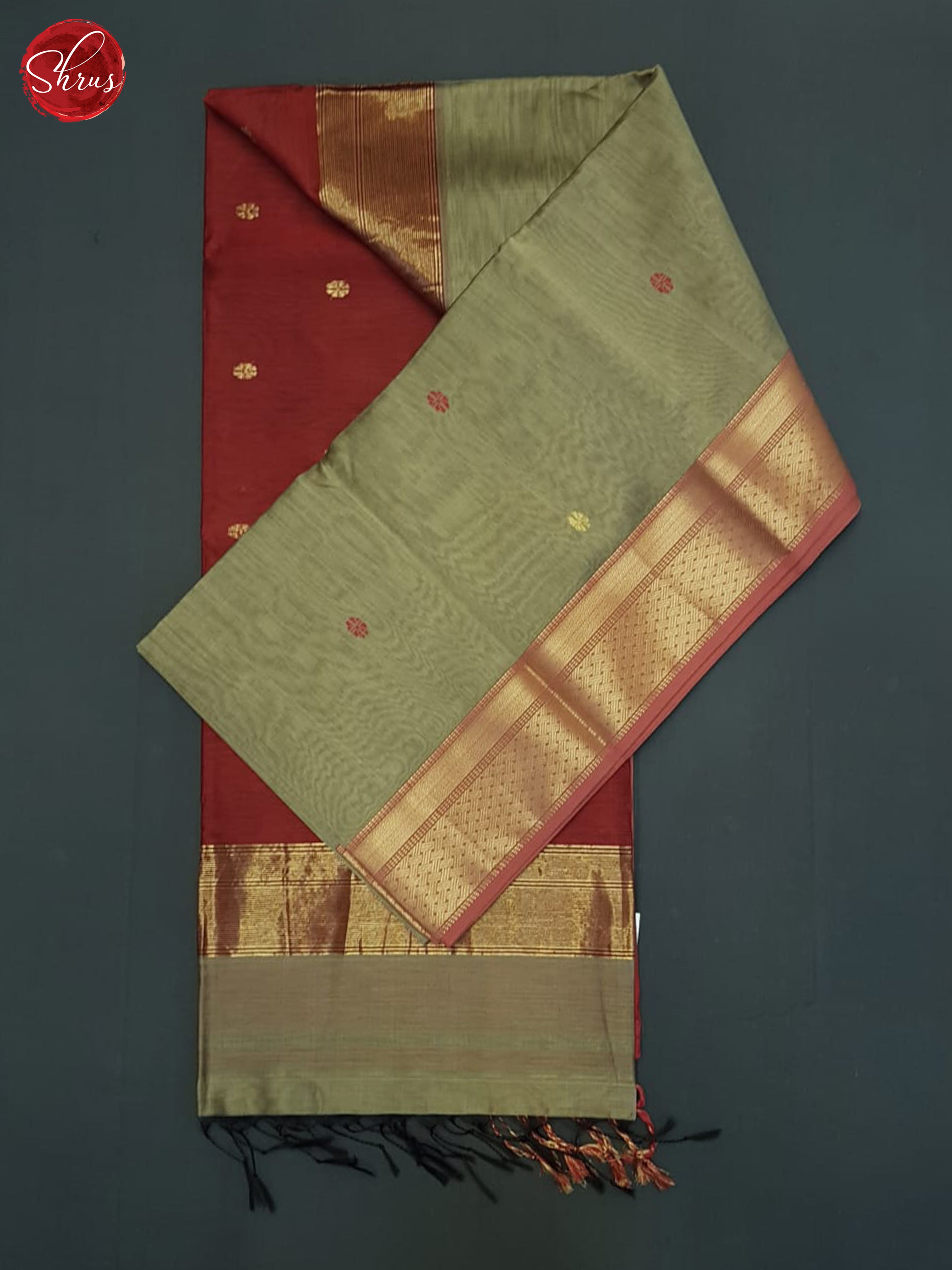 Grey & Red - Maheshwari Silk Cotton Saree