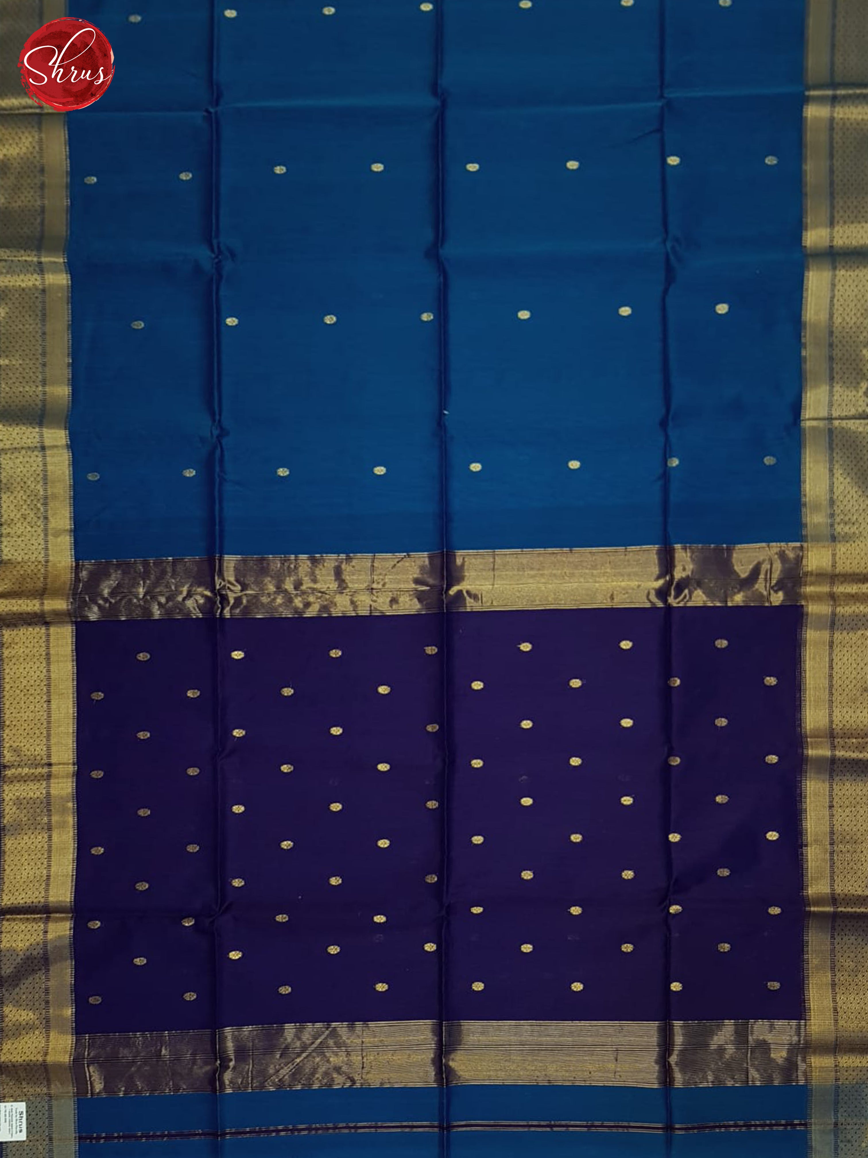 Blue & Violet- Maheshwari Silk Cotton Saree - Shop on ShrusEternity.com