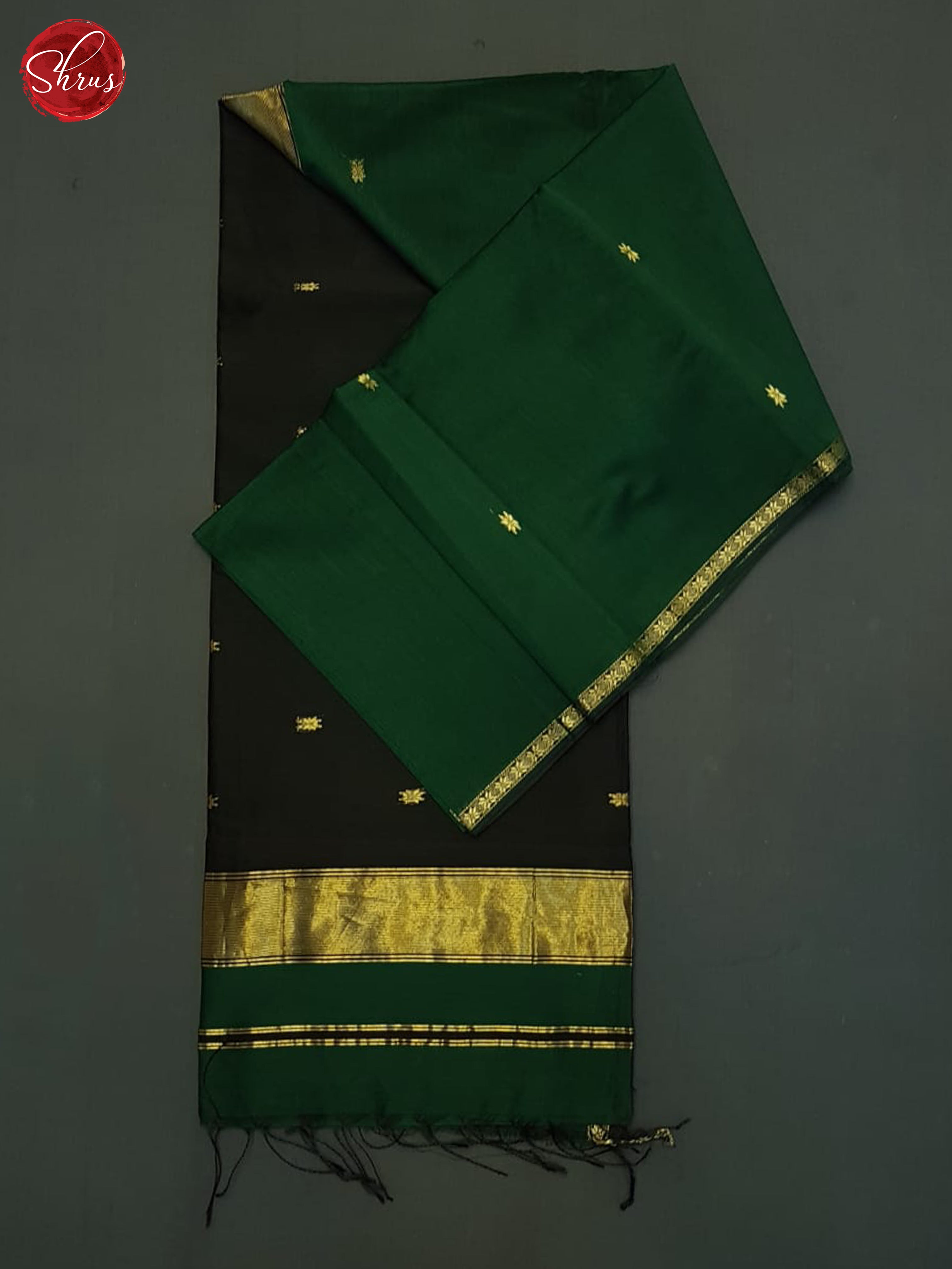 Green & Black- Maheshwari Silk Cotton saree - Shop on ShrusEternity.com