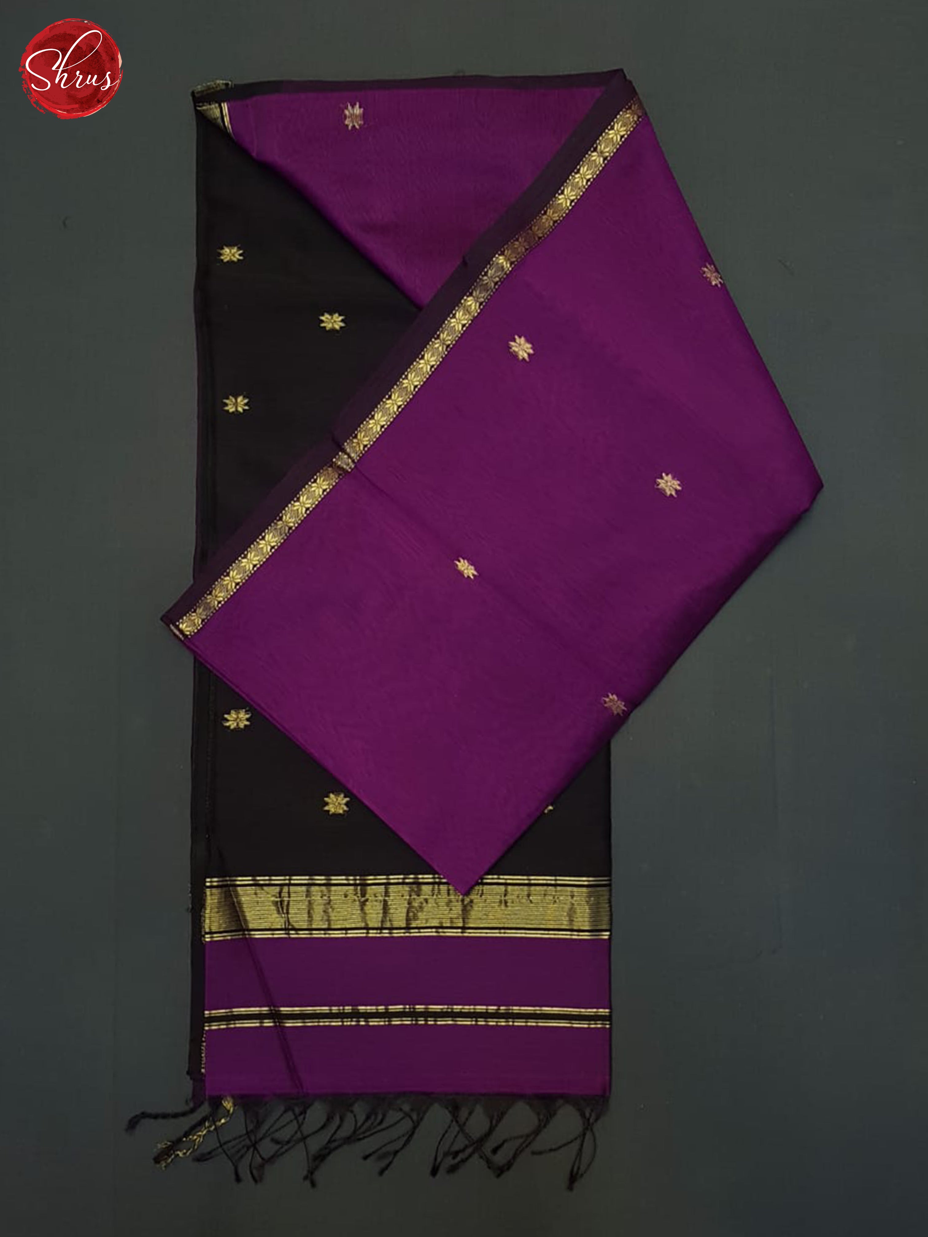 Vadamalli And Black- Maheshwari Silk Cotton Saree - Shop on ShrusEternity.com