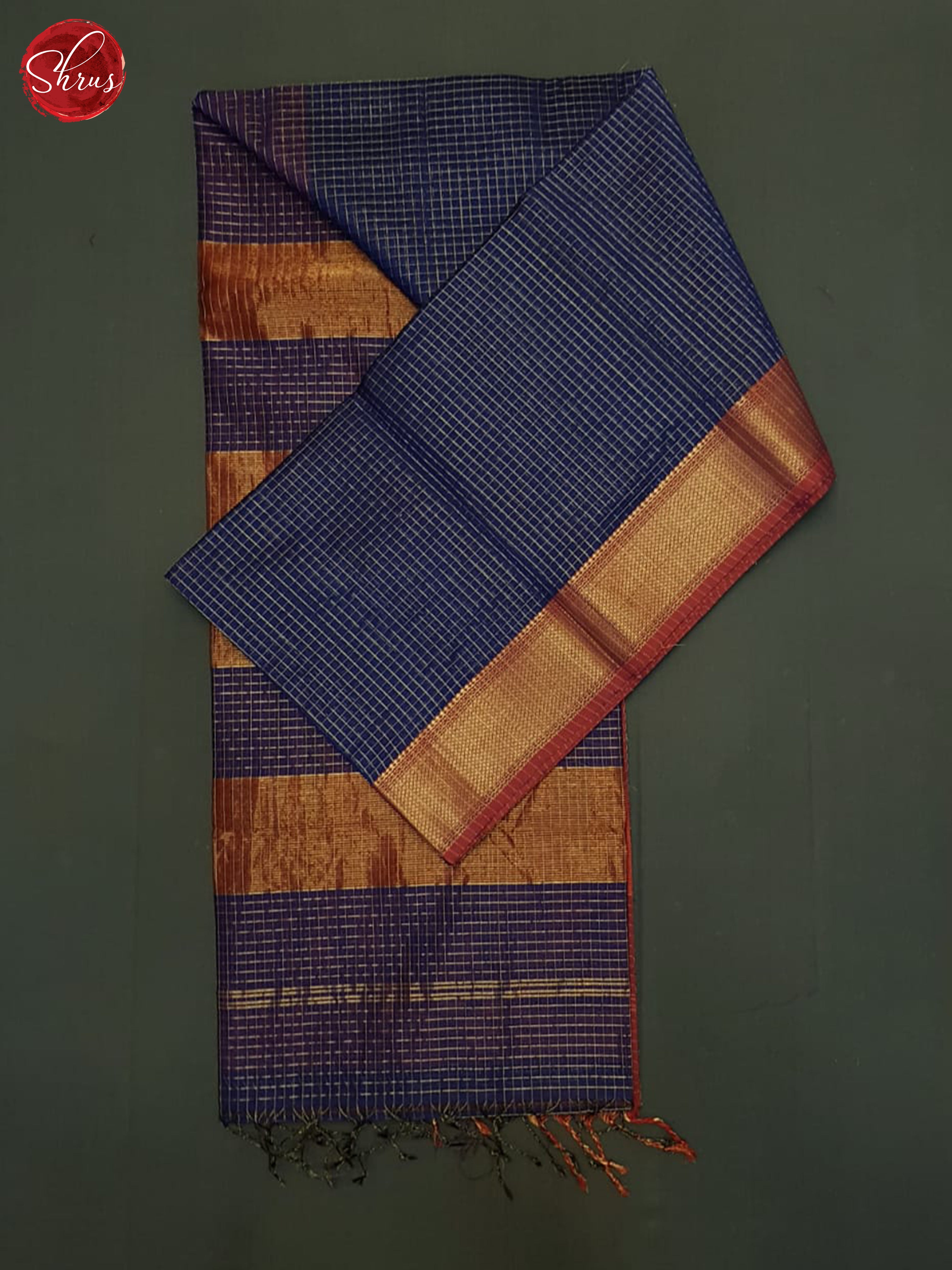 Blue And Arakku Maroon- Maheshwari Silk Cotton Saree - Shop on ShrusEternity.com