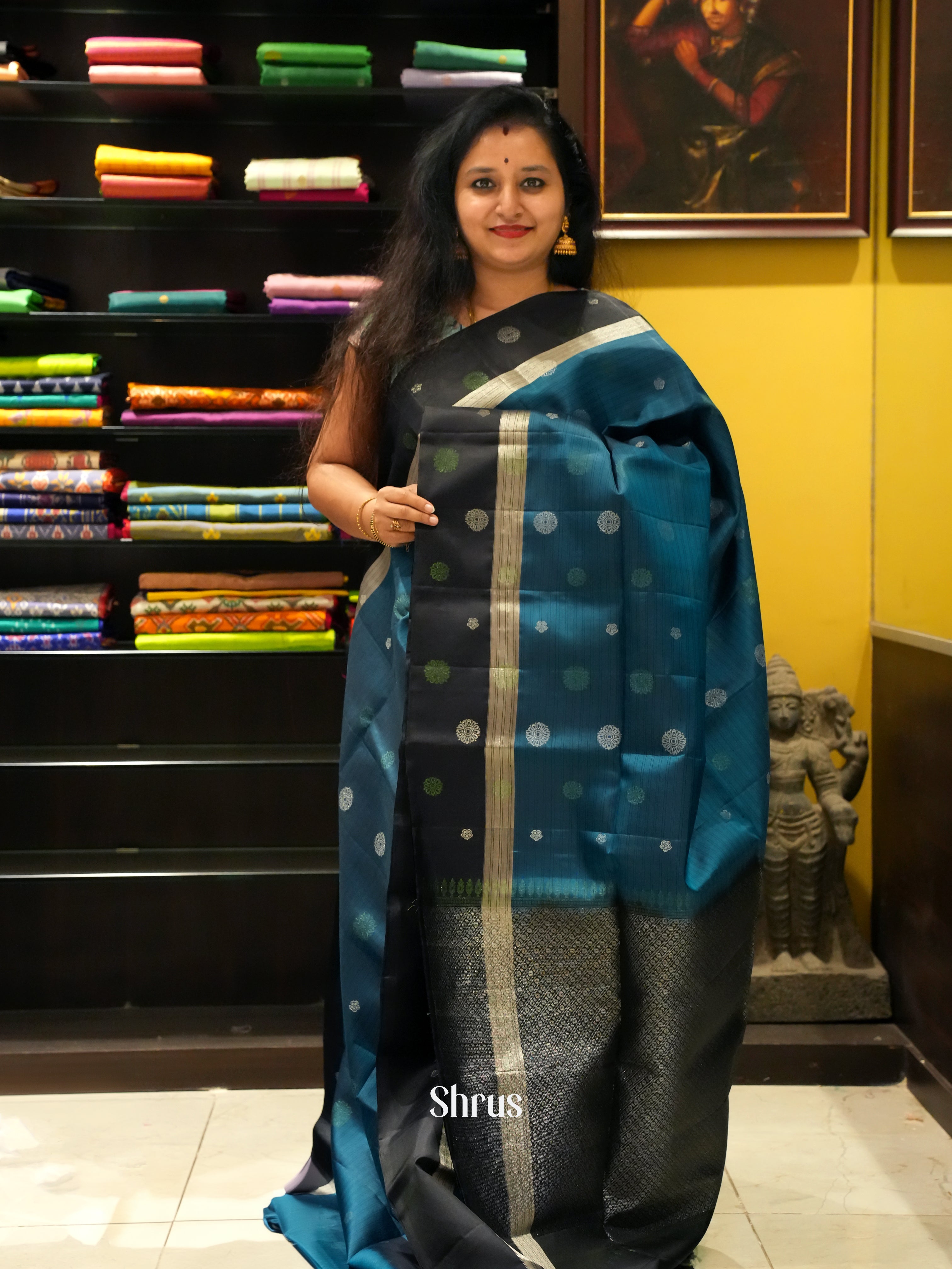 Blue And Black- Soft Silk Saree