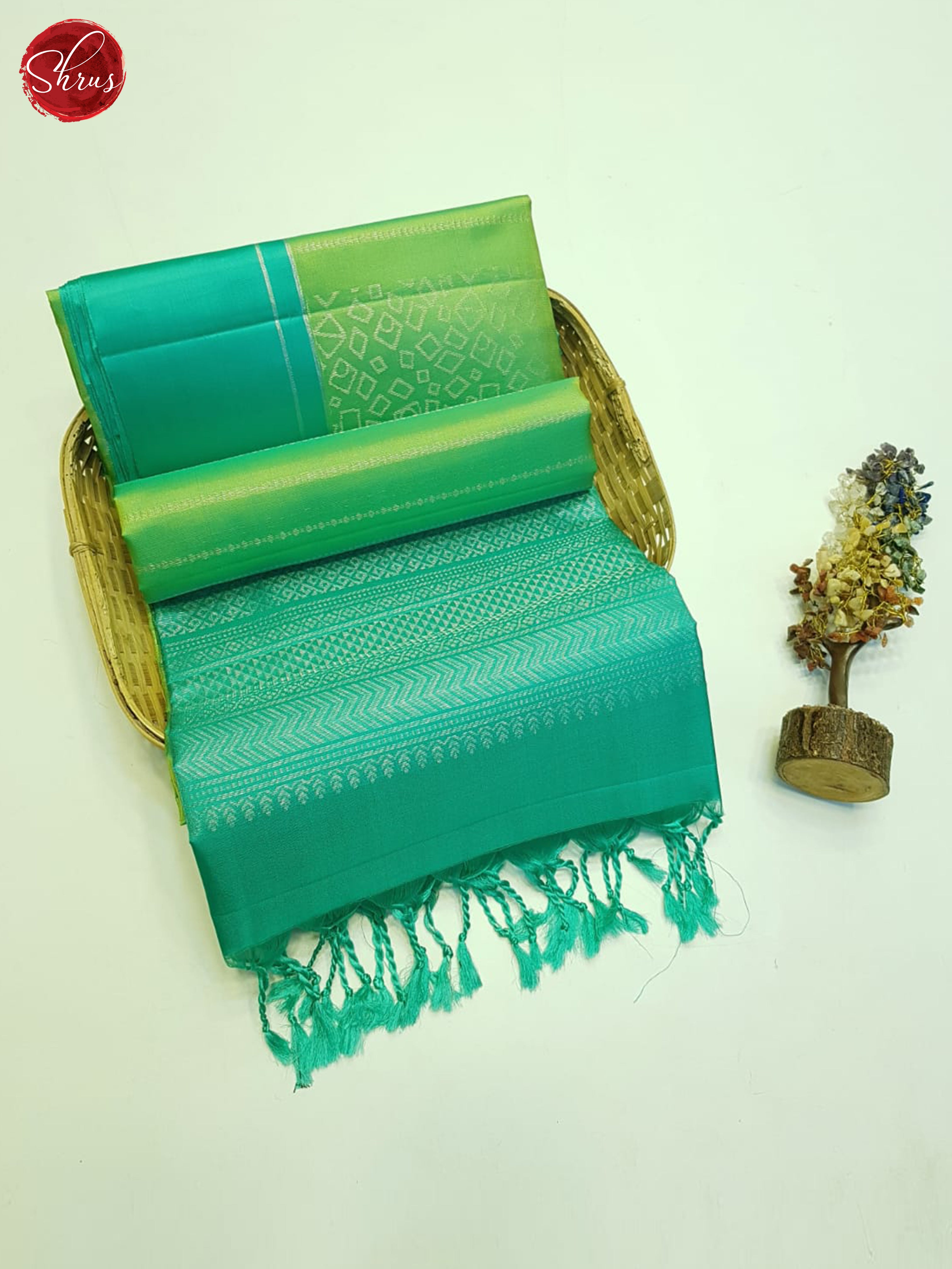 Light Green & Teal - Soft Silk Saree - Shop on ShrusEternity.com