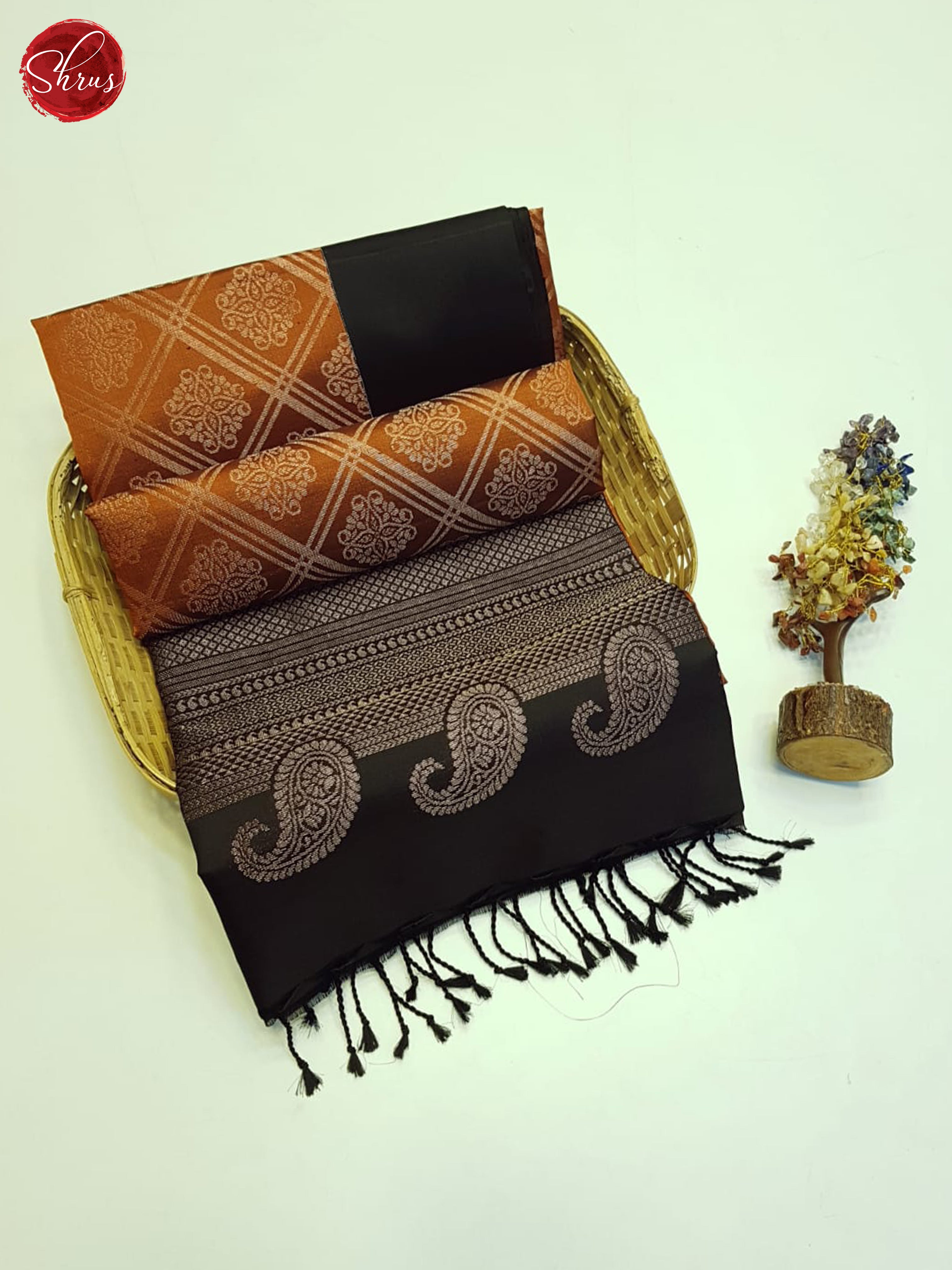 Brick And Black- Soft Silk Saree - Shop on ShrusEternity.com