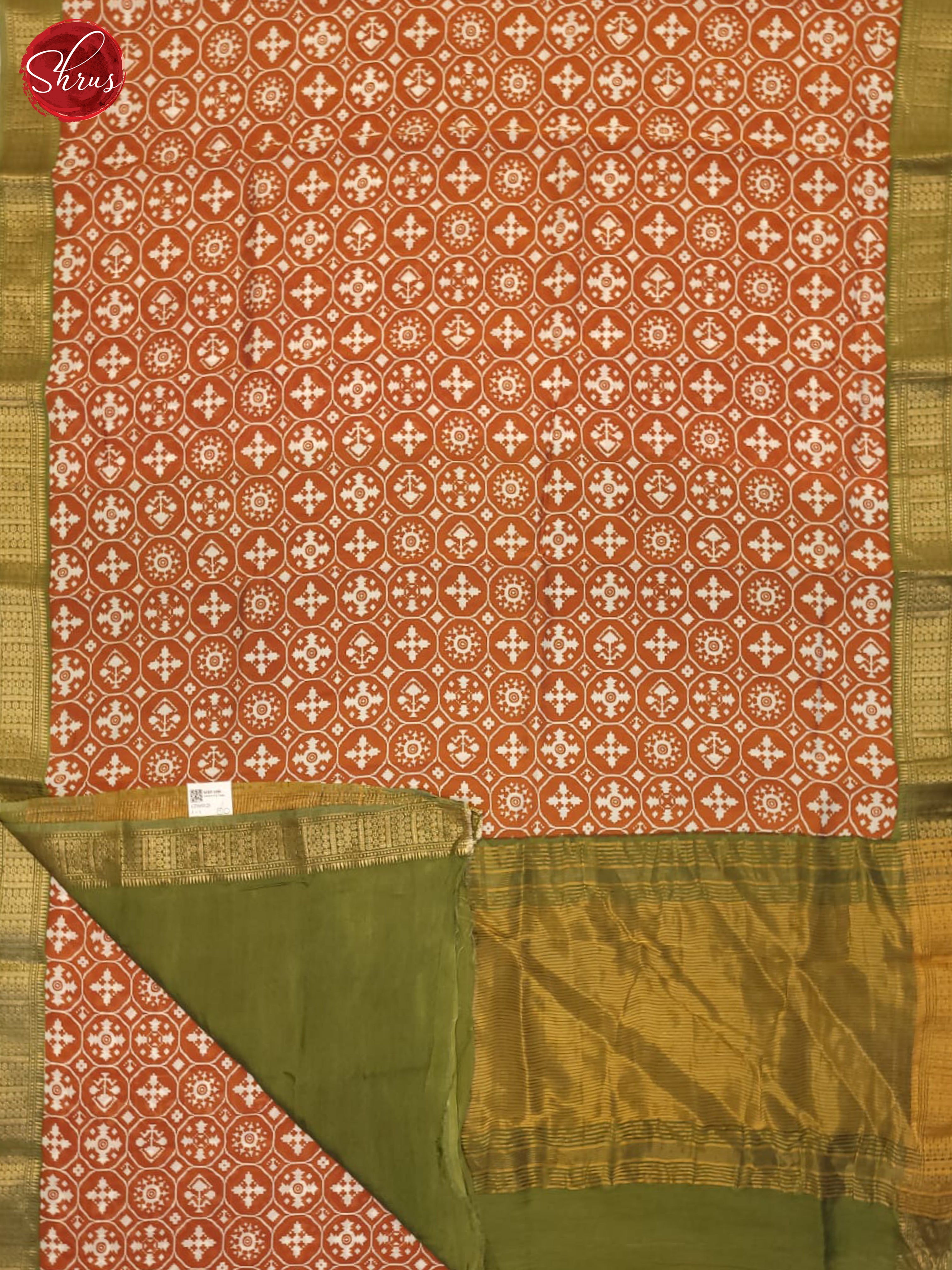 Brick Orange And Green- Art Modal Saree - Shop on ShrusEternity.com