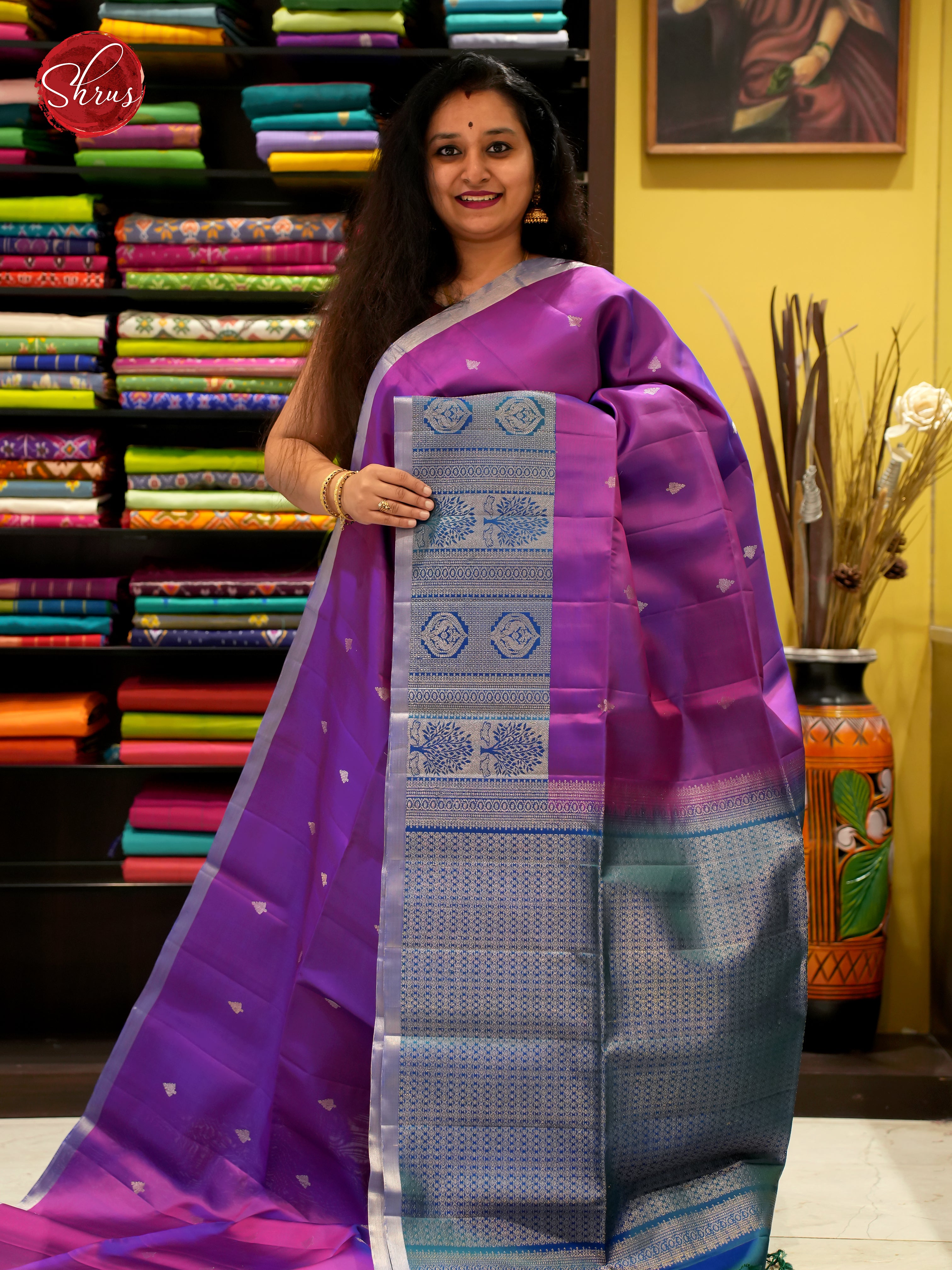 Purple And Blue- Soft Silk Saree - Shop on ShrusEternity.com