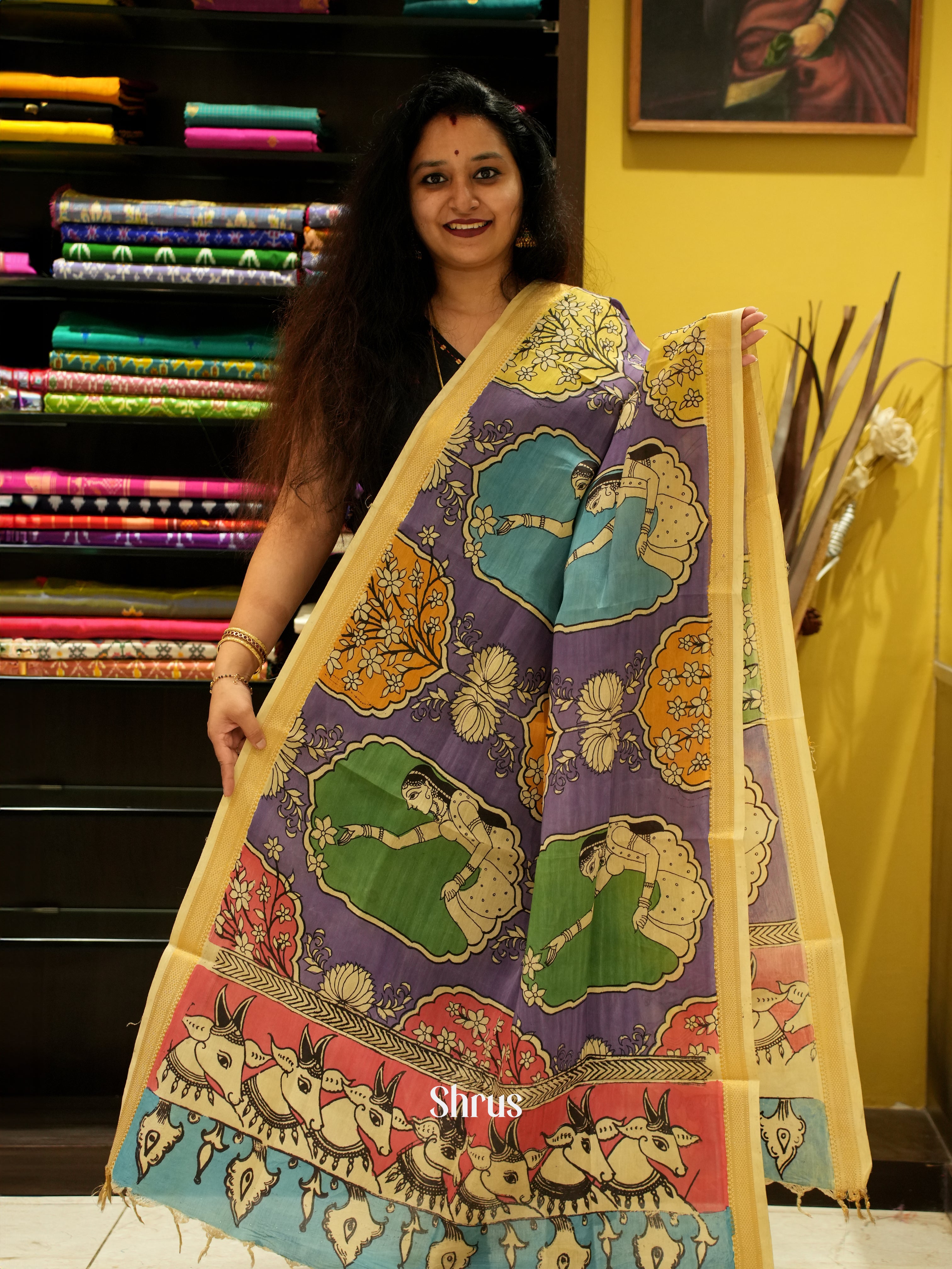 Violet - Pen kalamkari Dupatta - Shop on ShrusEternity.com