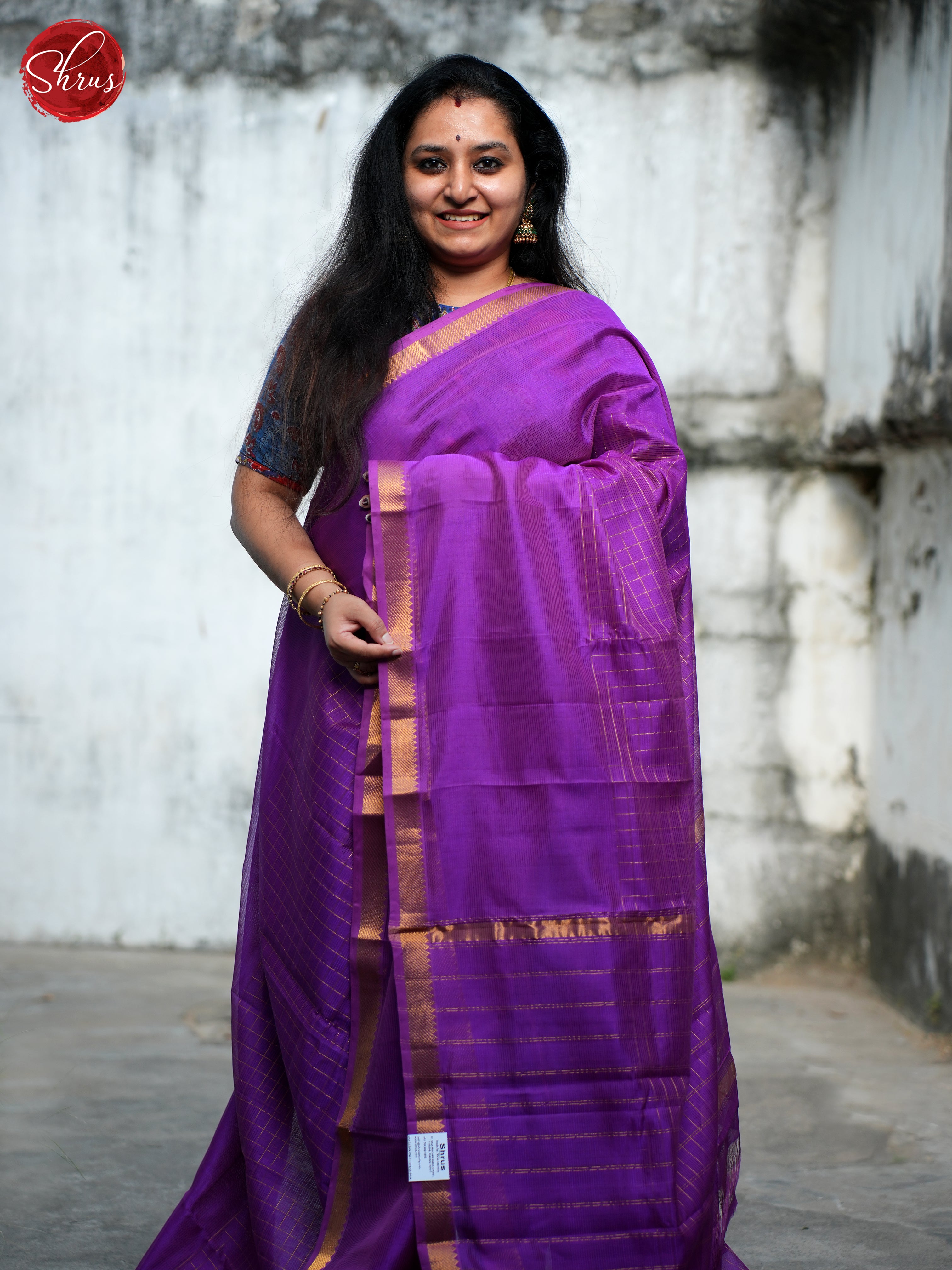 Purple(Single Tone) - Mangalagiri silkcotton Saree - Shop on ShrusEternity.com