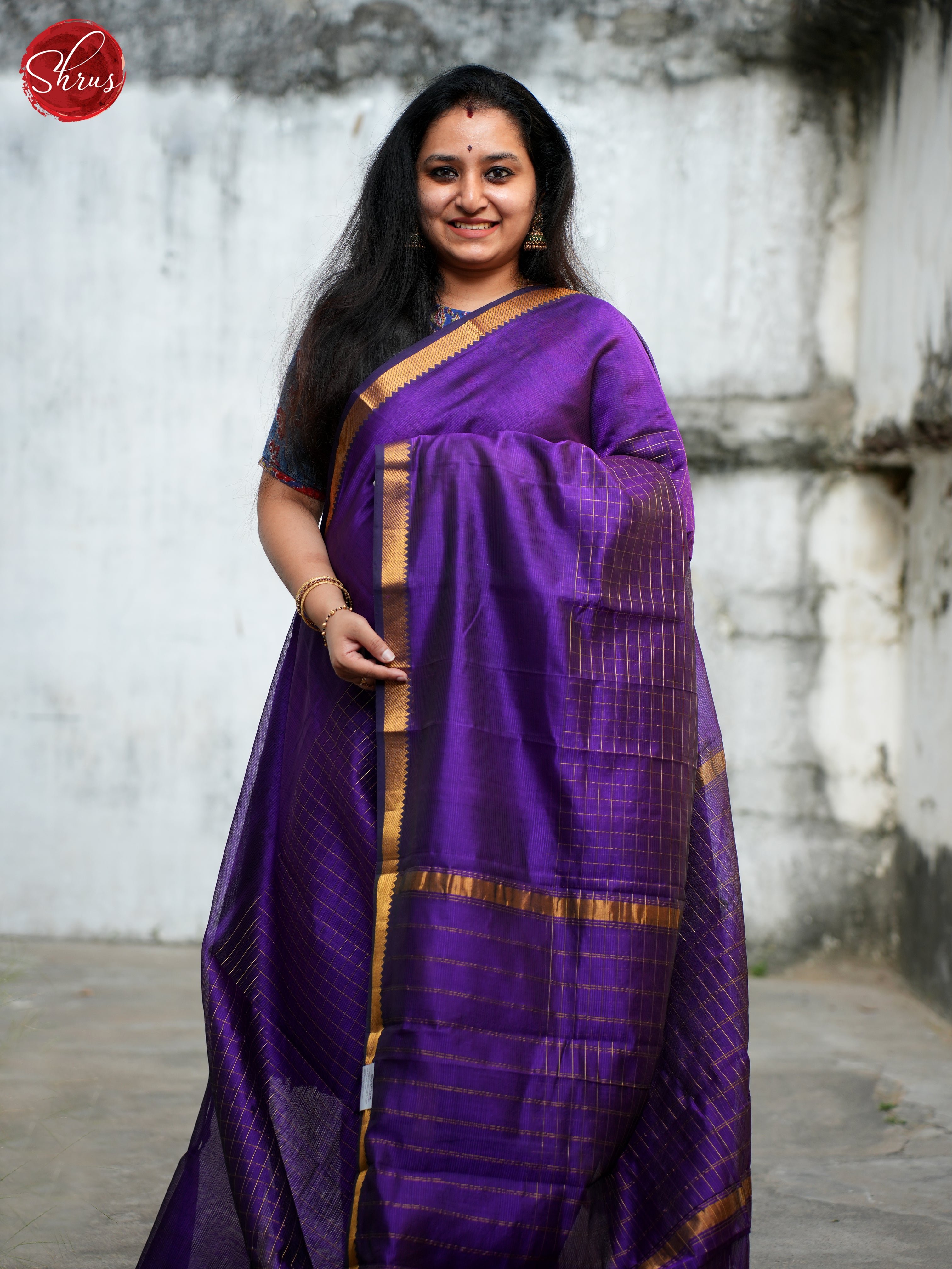 Violet(Single Tone)- Mangalagiri silkcotton Saree - Shop on ShrusEternity.com