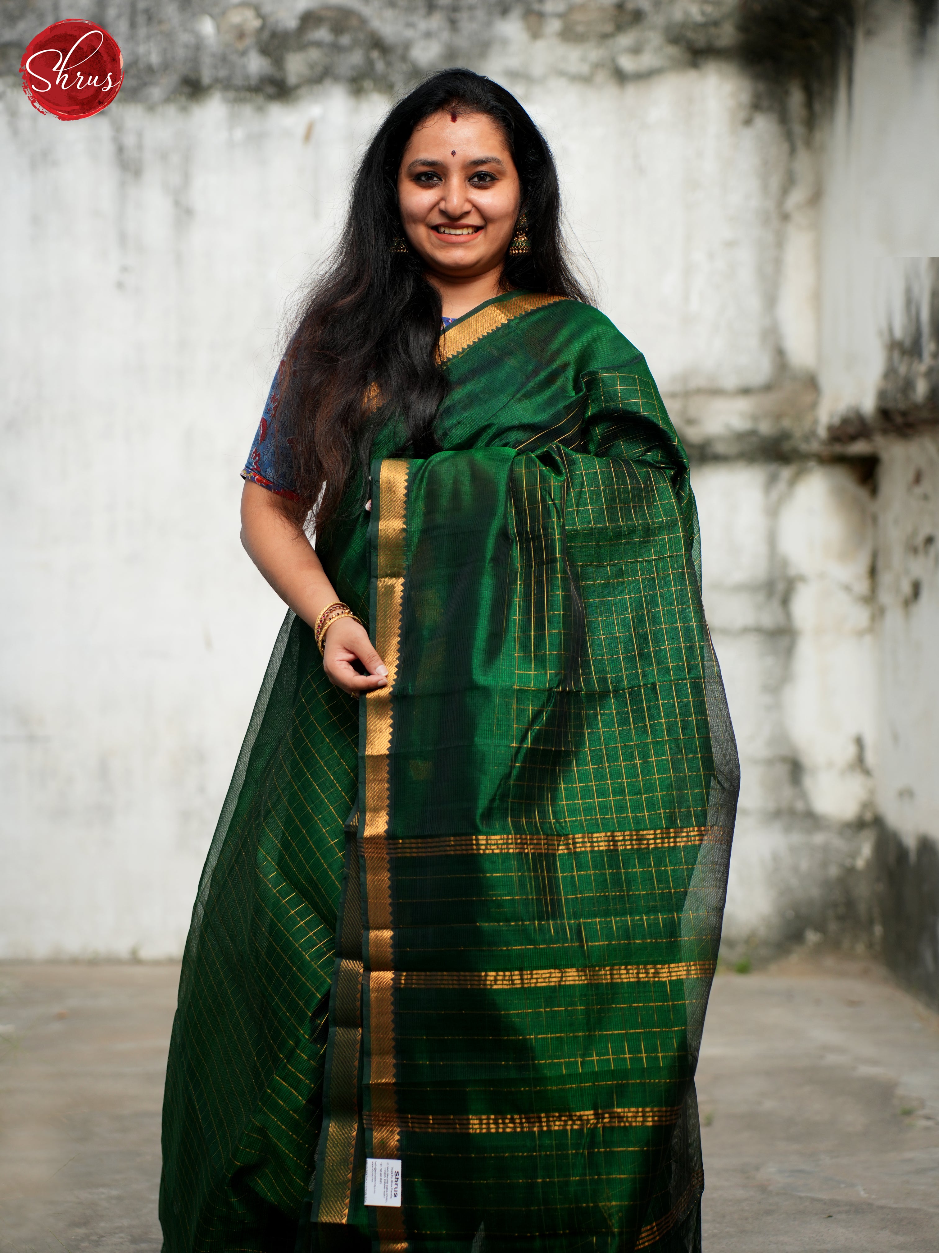 Green(Single tone)- Mangalagiri silkcotton Saree - Shop on ShrusEternity.com