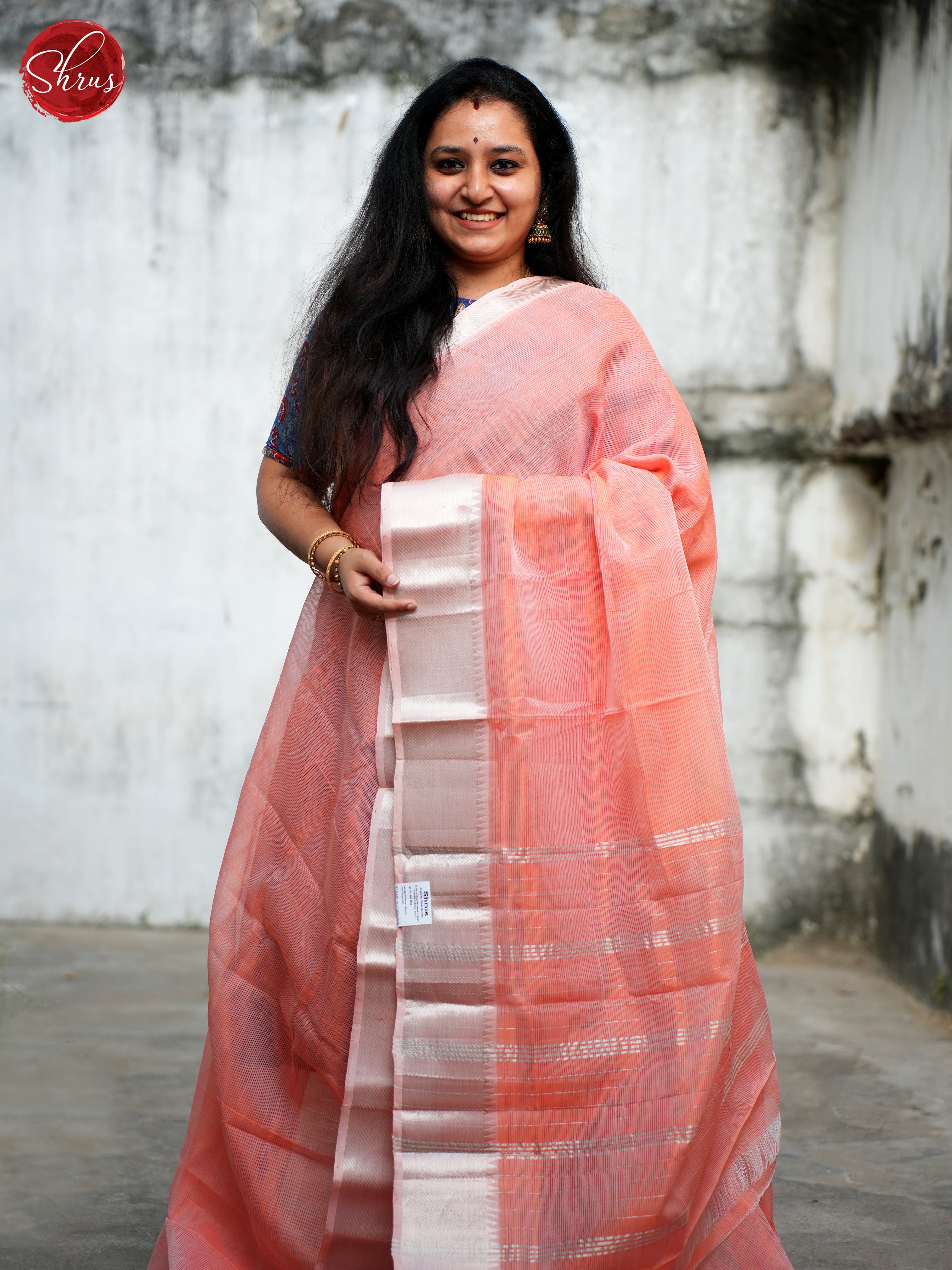 Peach(Single Tone) - Mangalagiri silkcotton Saree - Shop on ShrusEternity.com