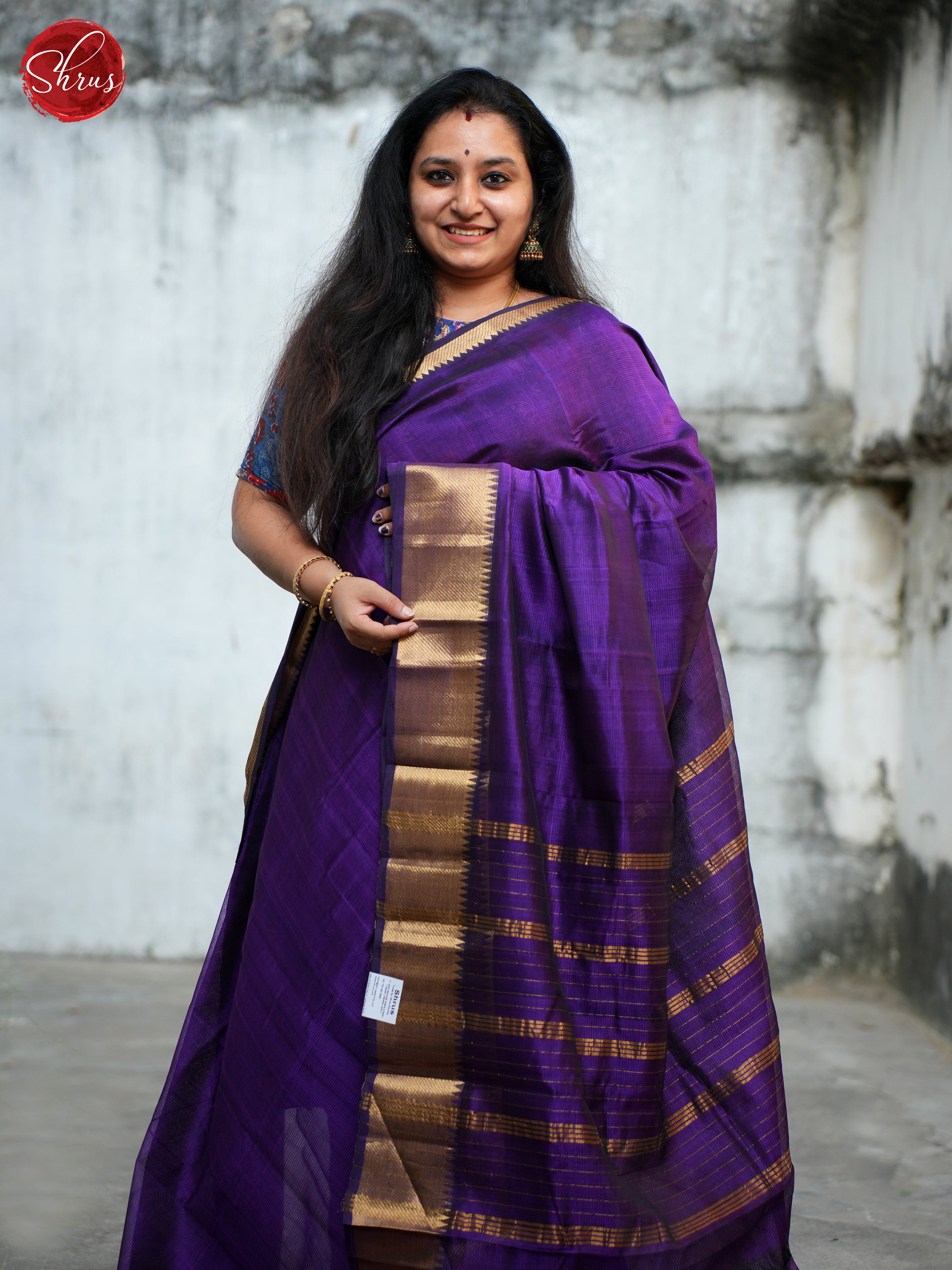 violet(Single Tone) - Mangalagiri silkcotton Saree - Shop on ShrusEternity.com