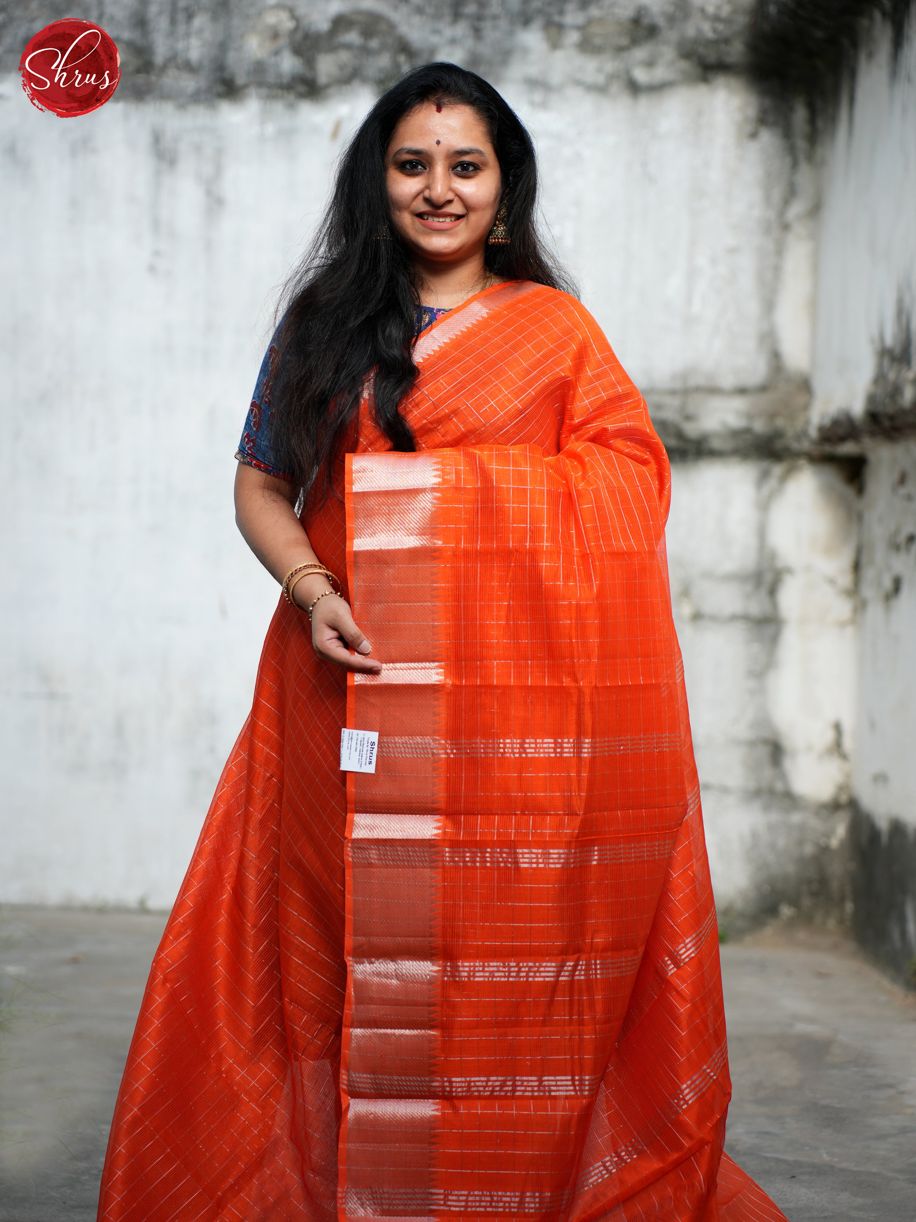 Orange (Single Tone) - Mangalagiri silkcotton Saree - Shop on ShrusEternity.com