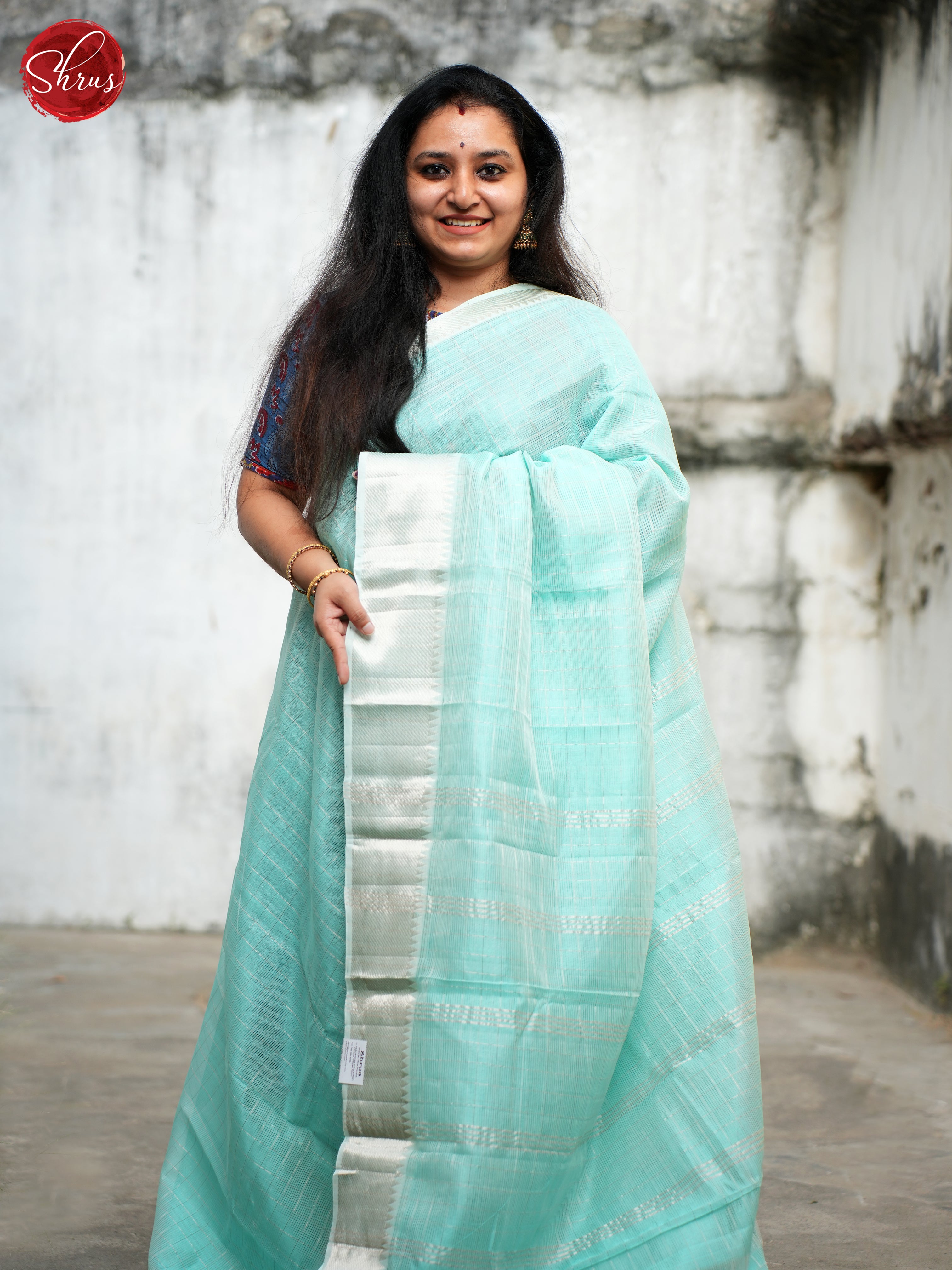 Teal Blue(Single Tone) - Mangalagiri silkcotton Saree - Shop on ShrusEternity.com