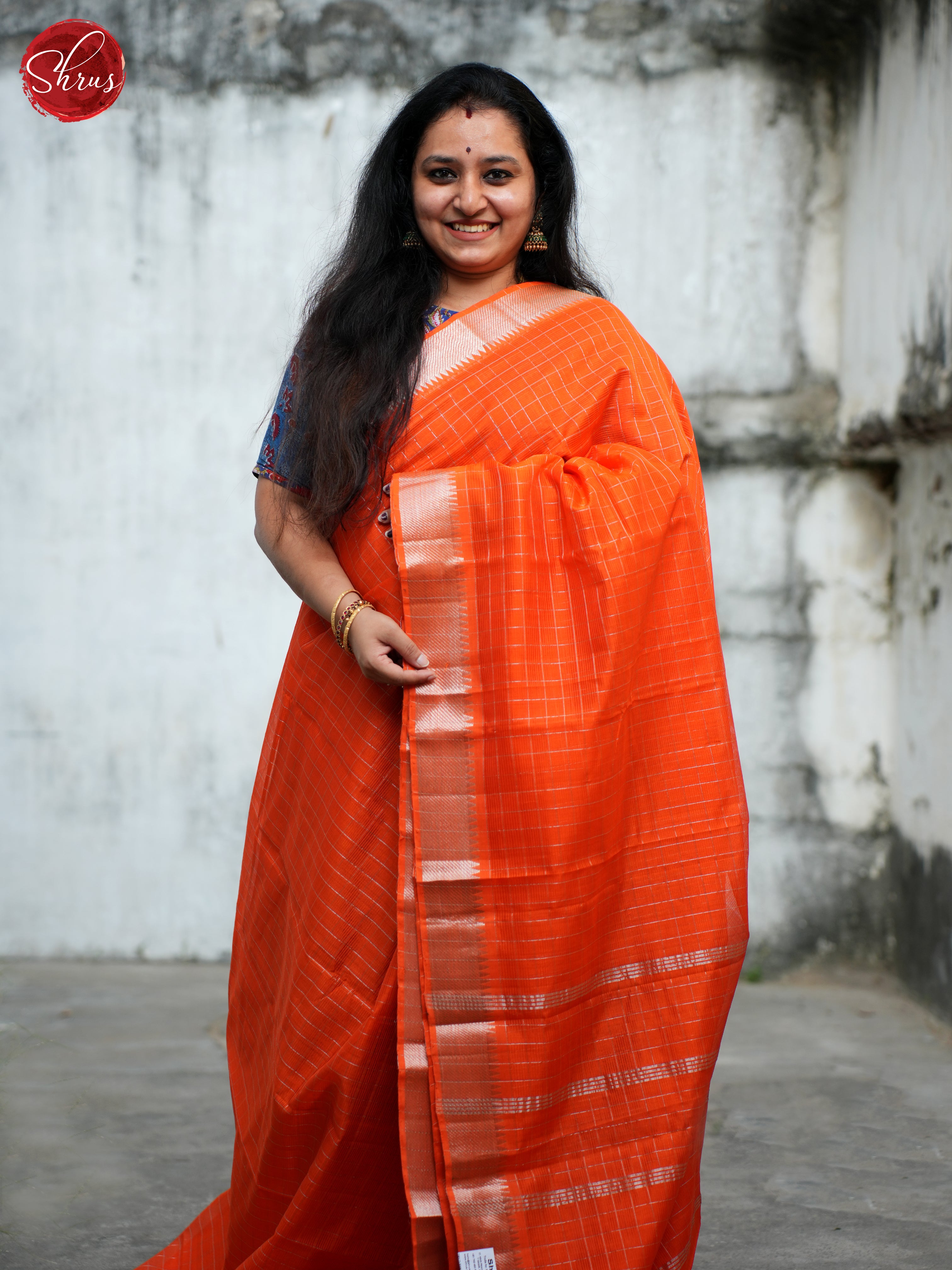 Orange(Single Tone)- Mangalagiri silkcotton Saree - Shop on ShrusEternity.com