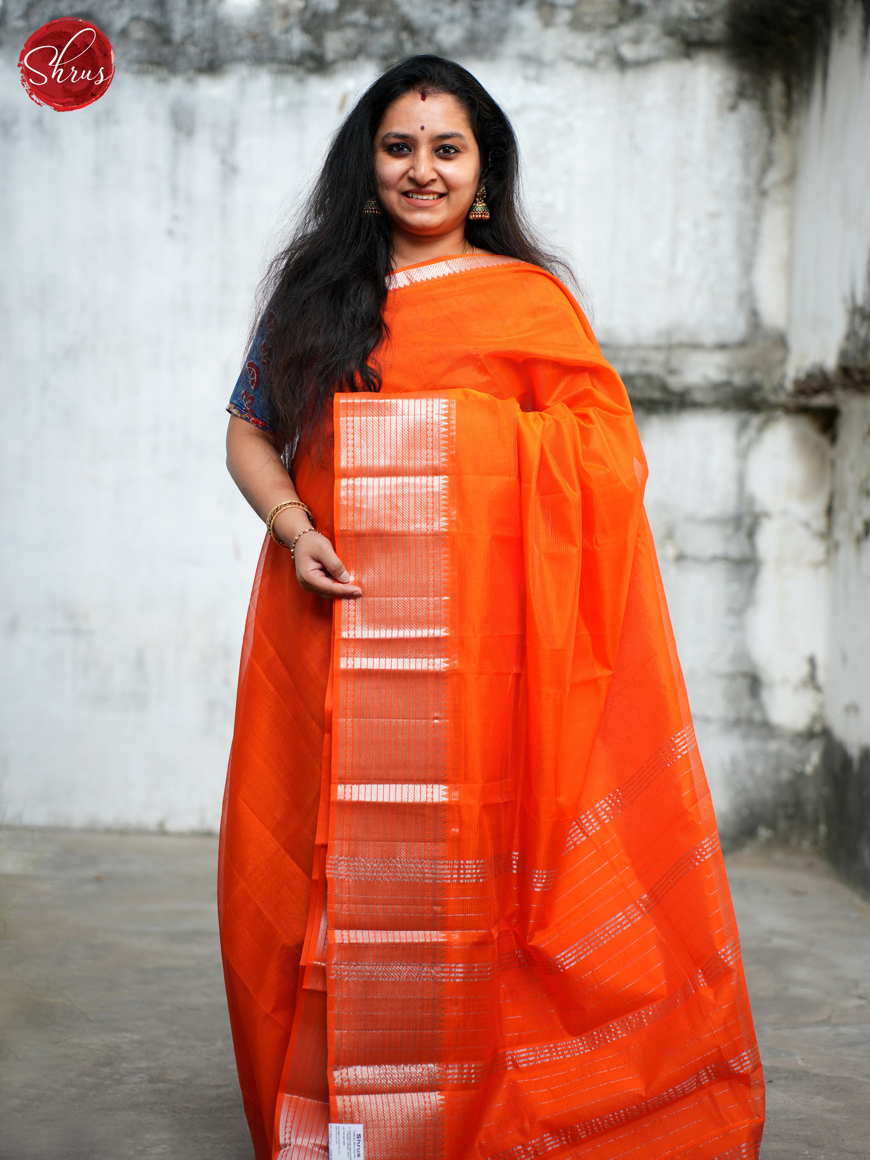 Orange(Single Tone)- Mangalagiri silkcotton Saree - Shop on ShrusEternity.com