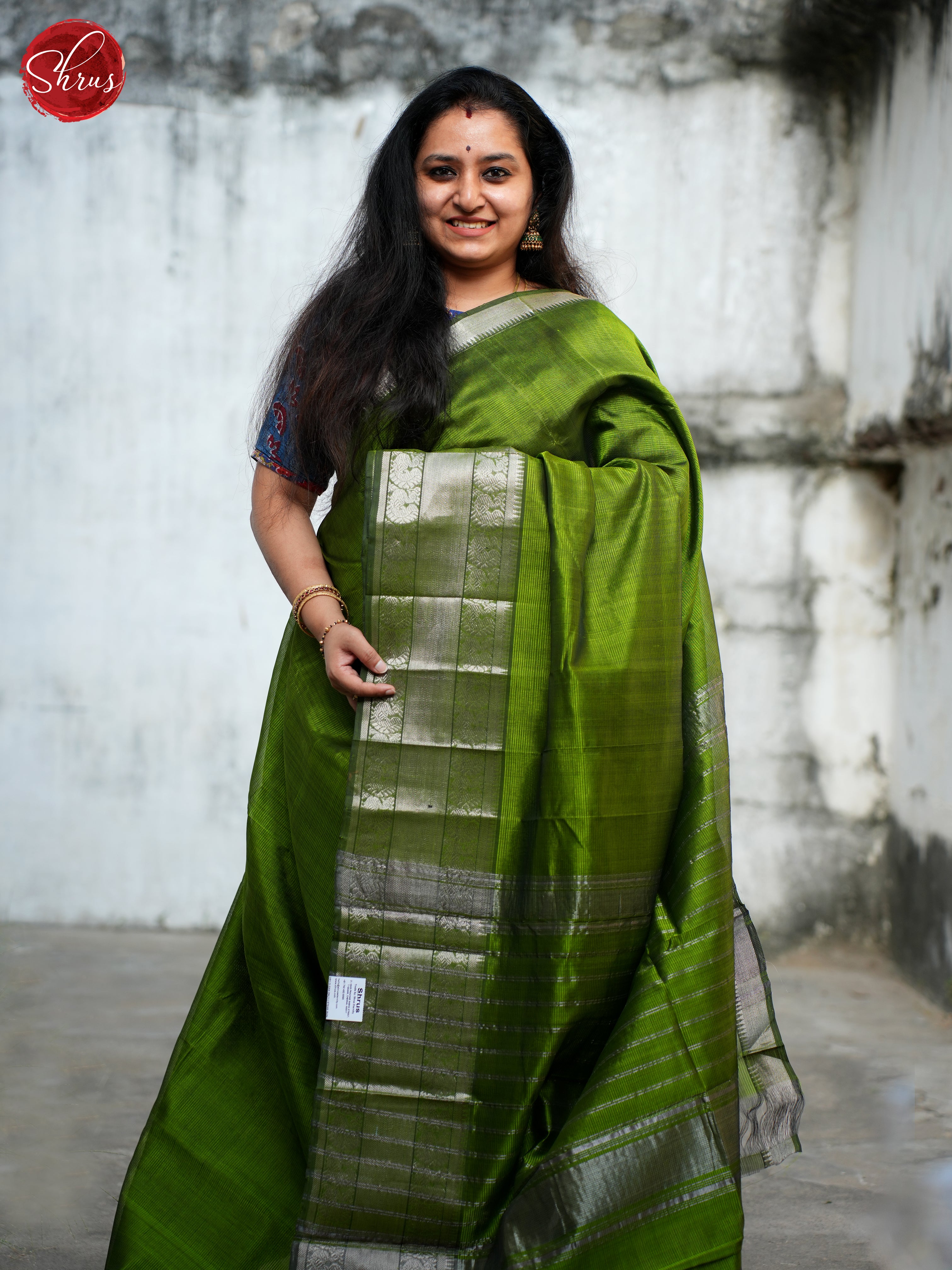 Green(Single Tone)- Mangalagiri silkcotton Saree - Shop on ShrusEternity.com