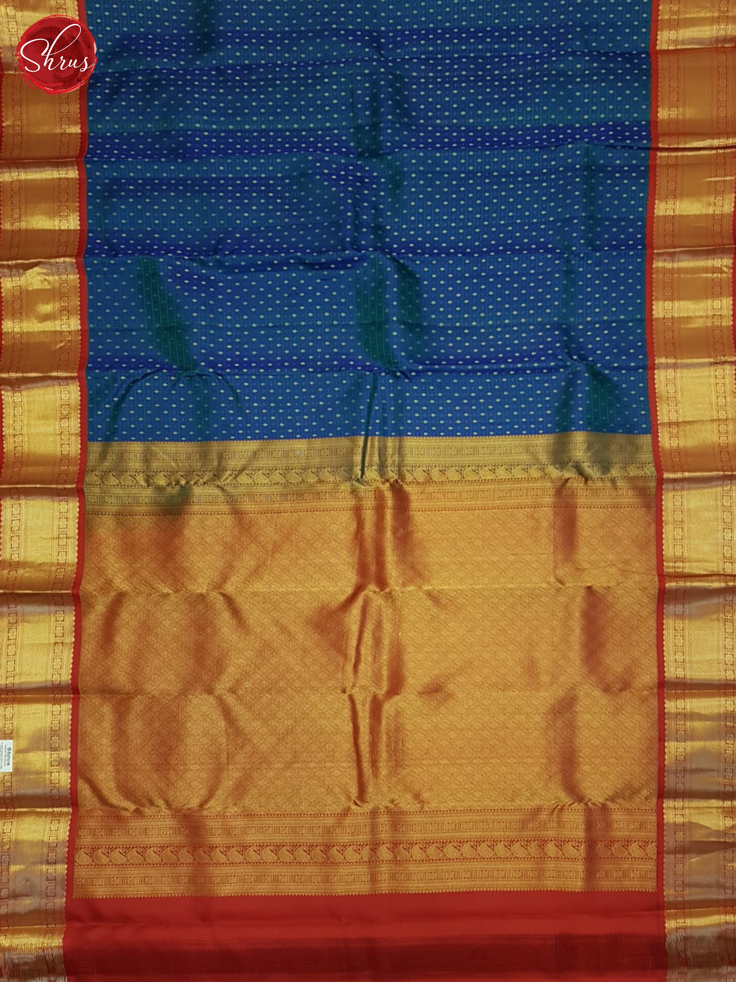 Peacock Blue & Red - Kanchipuram silk Saree - Shop on ShrusEternity.com