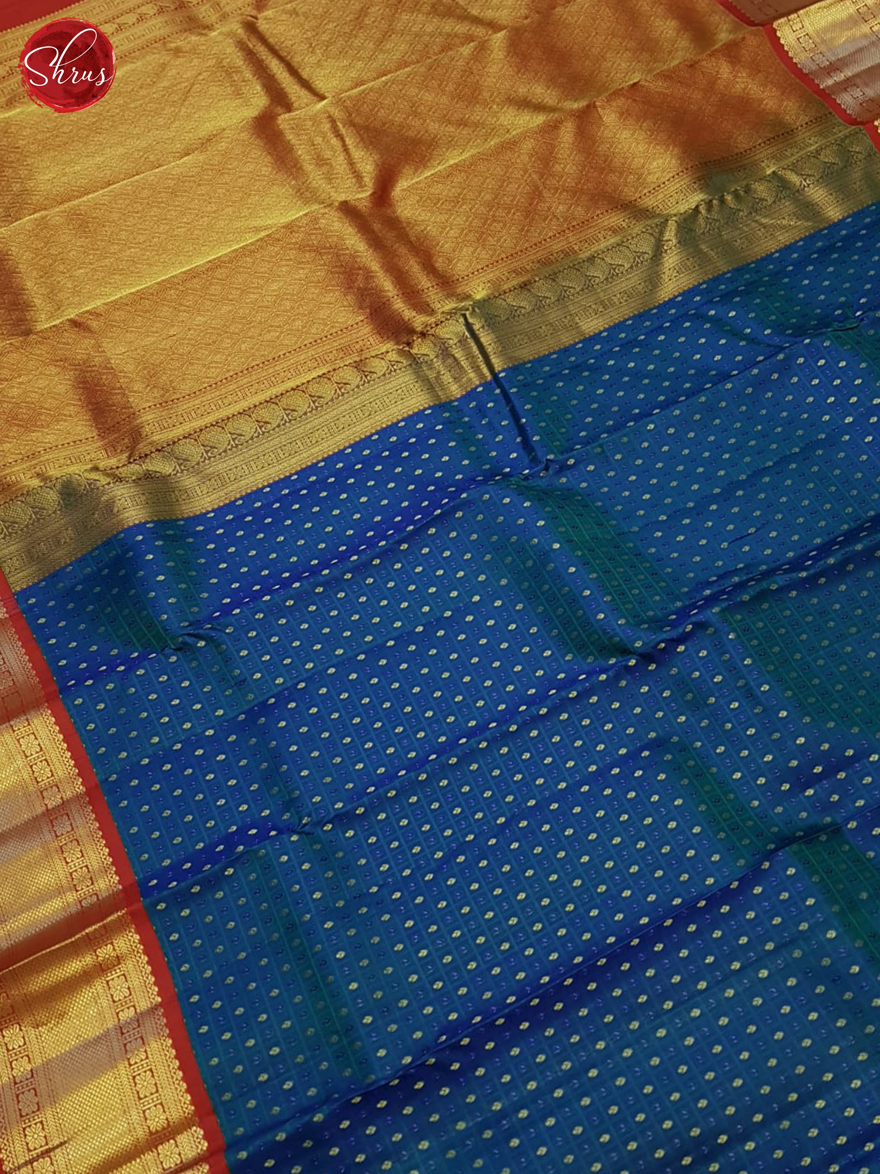 Peacock Blue & Red - Kanchipuram silk Saree - Shop on ShrusEternity.com