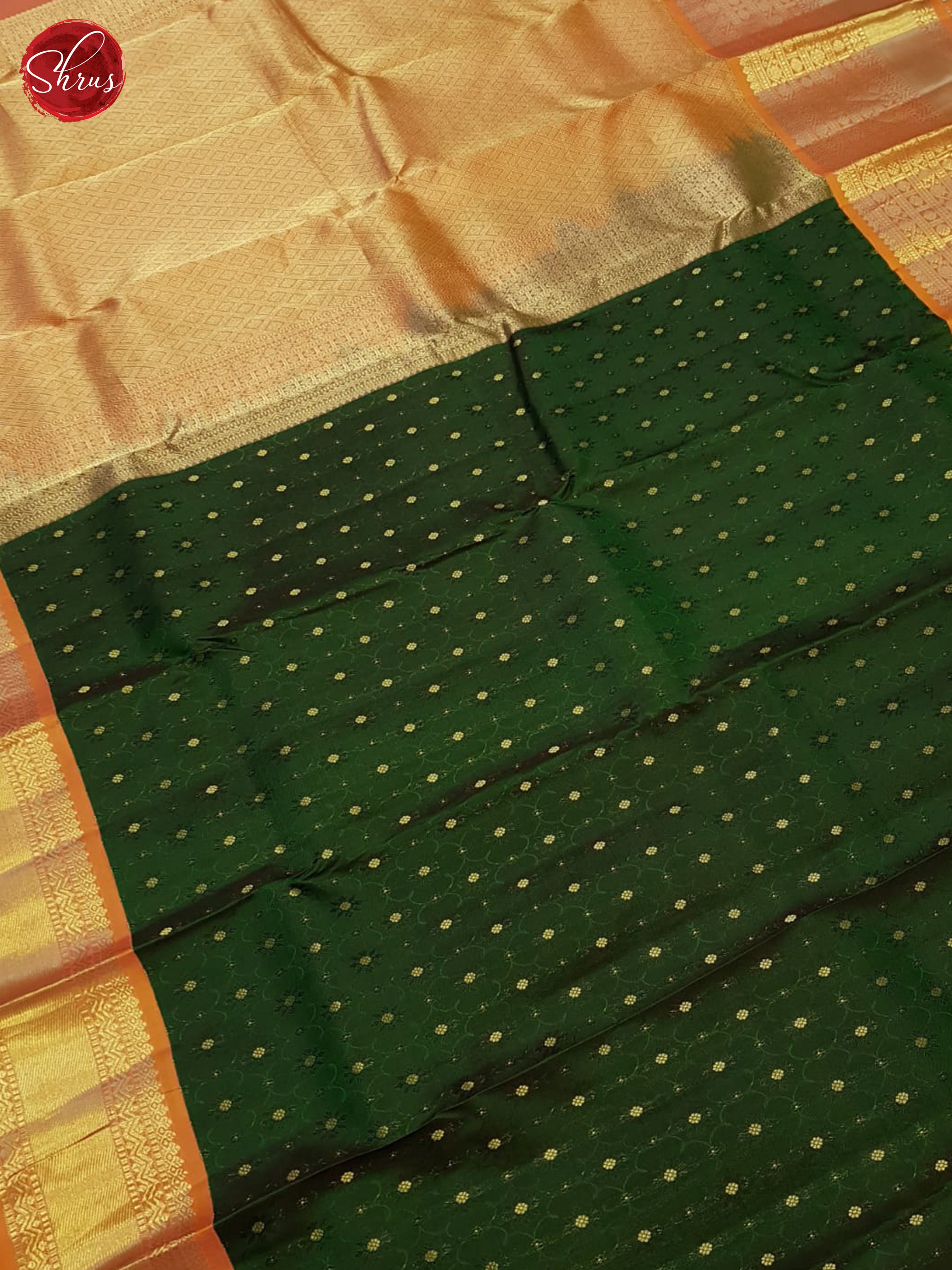 Green And Orange- Kanchipuram Silk Saree - Shop on ShrusEternity.com