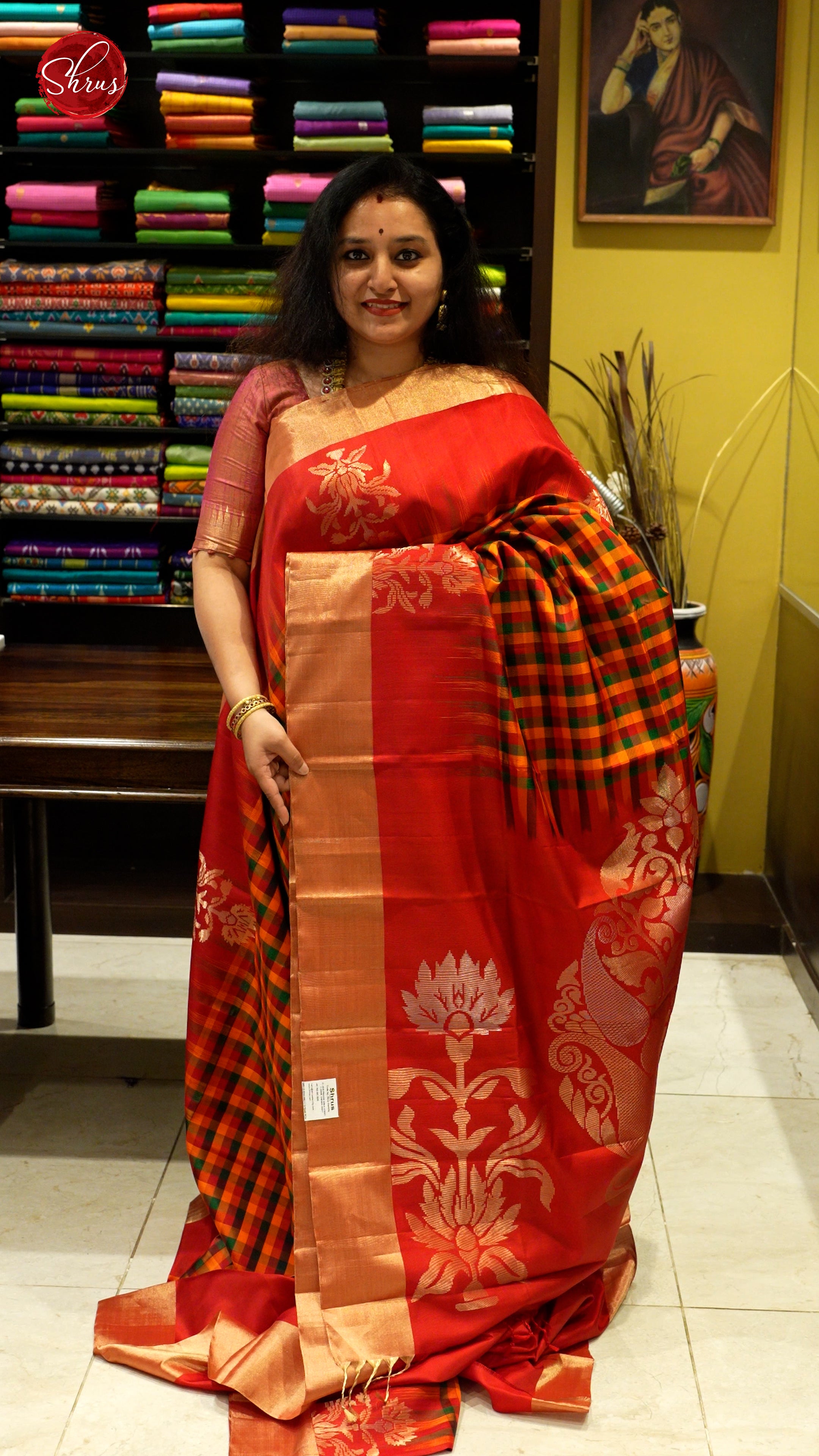 Orange And Red- Soft Silk Saree - Shop on ShrusEternity.com