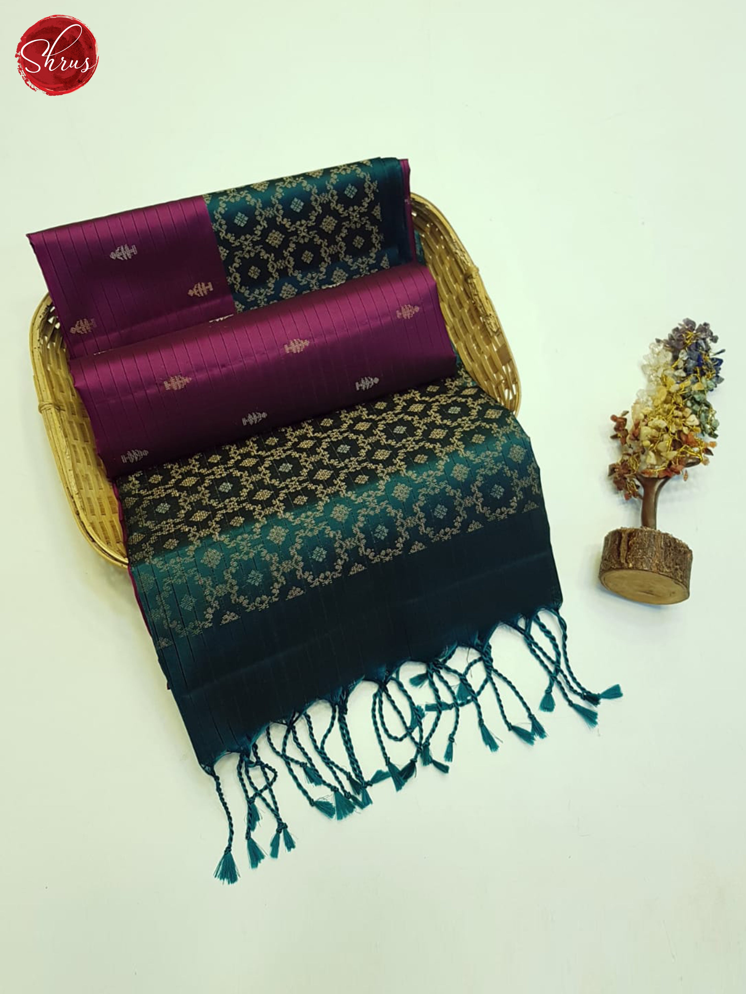 Majenta & Peacock Green - Soft Silk Saree - Shop on ShrusEternity.com