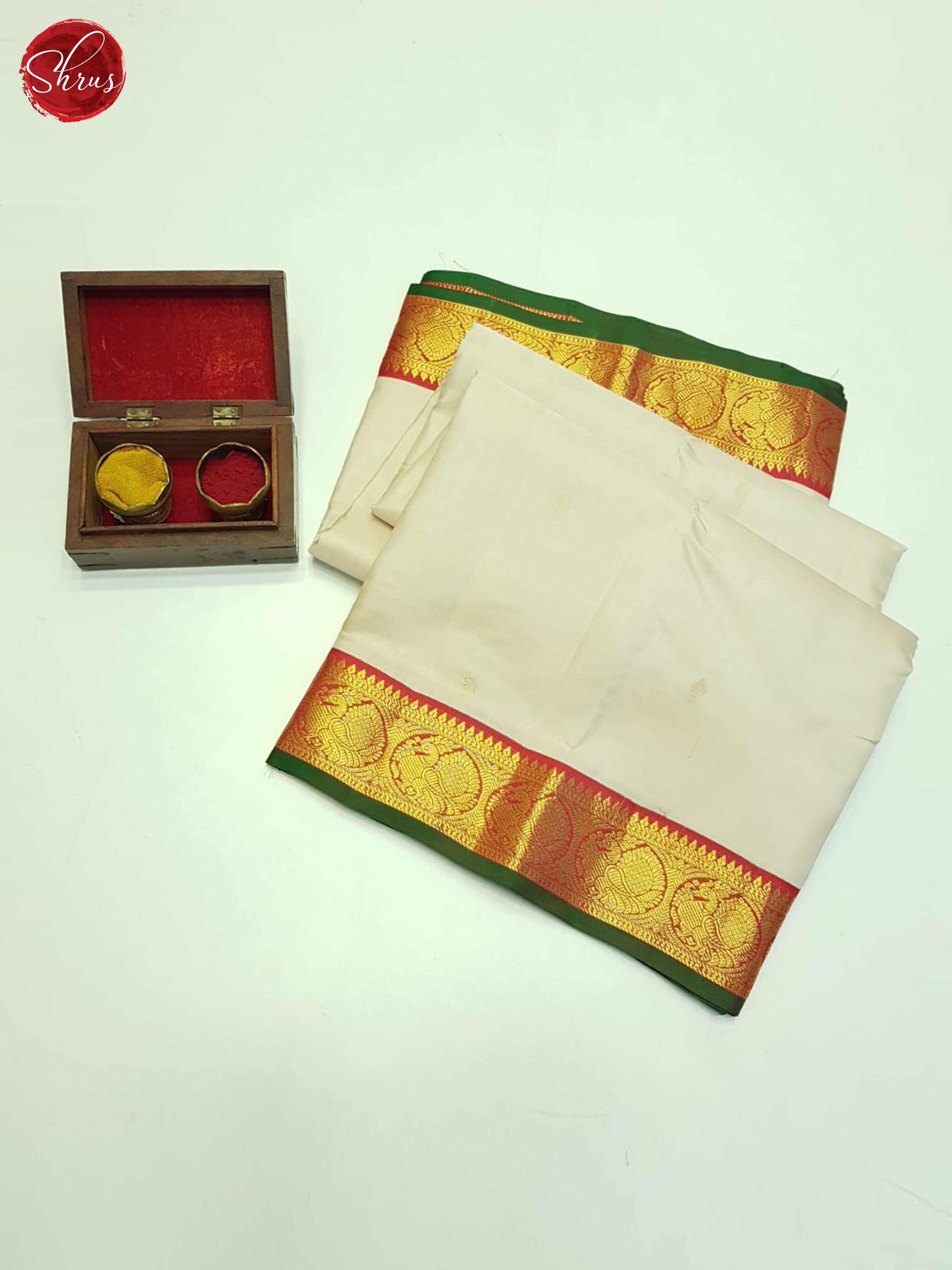 Cream And Red- Kanchipuram Silk Saree - Shop on ShrusEternity.com