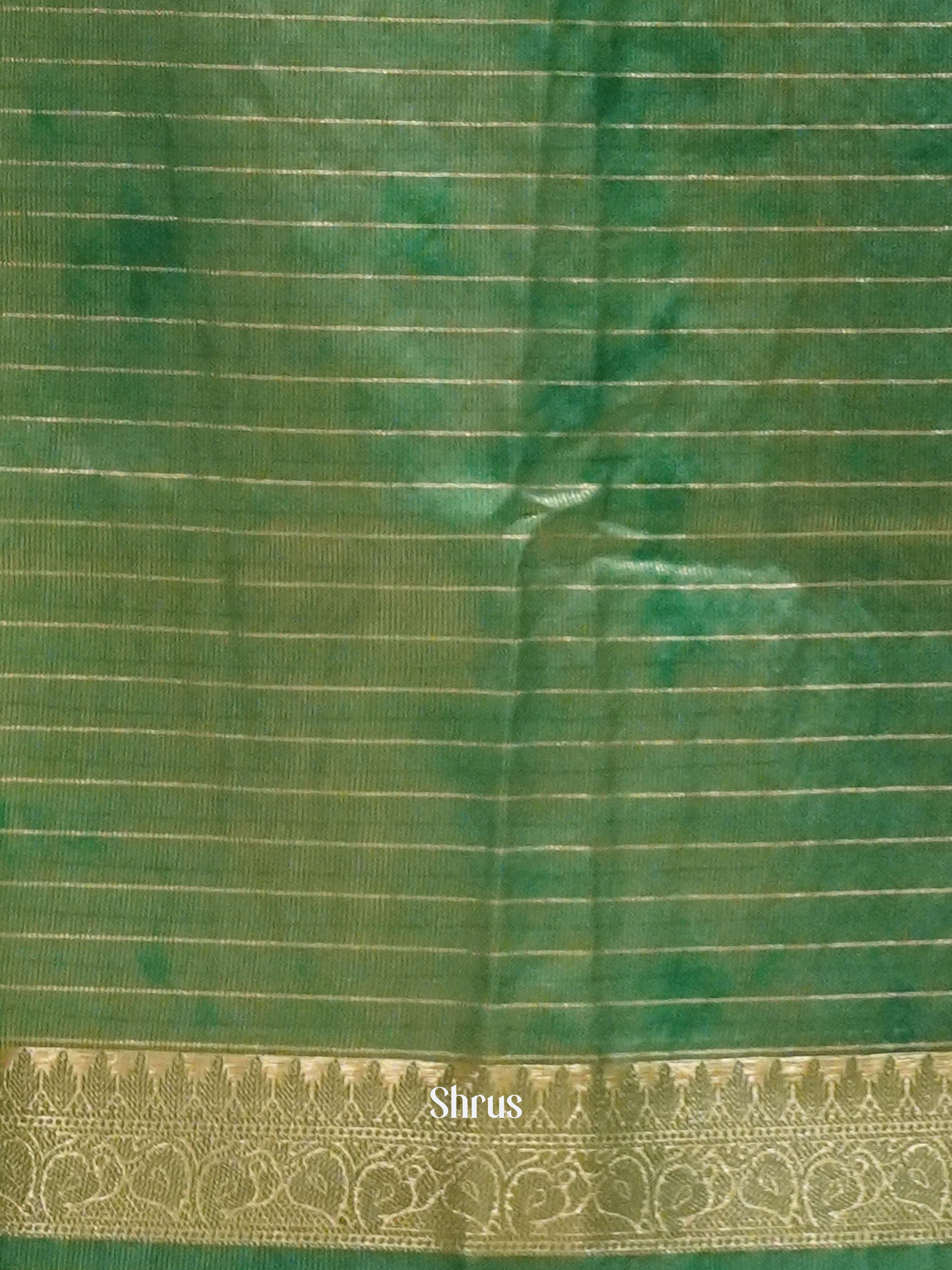 Cream & Green  - Semi Dupion Saree