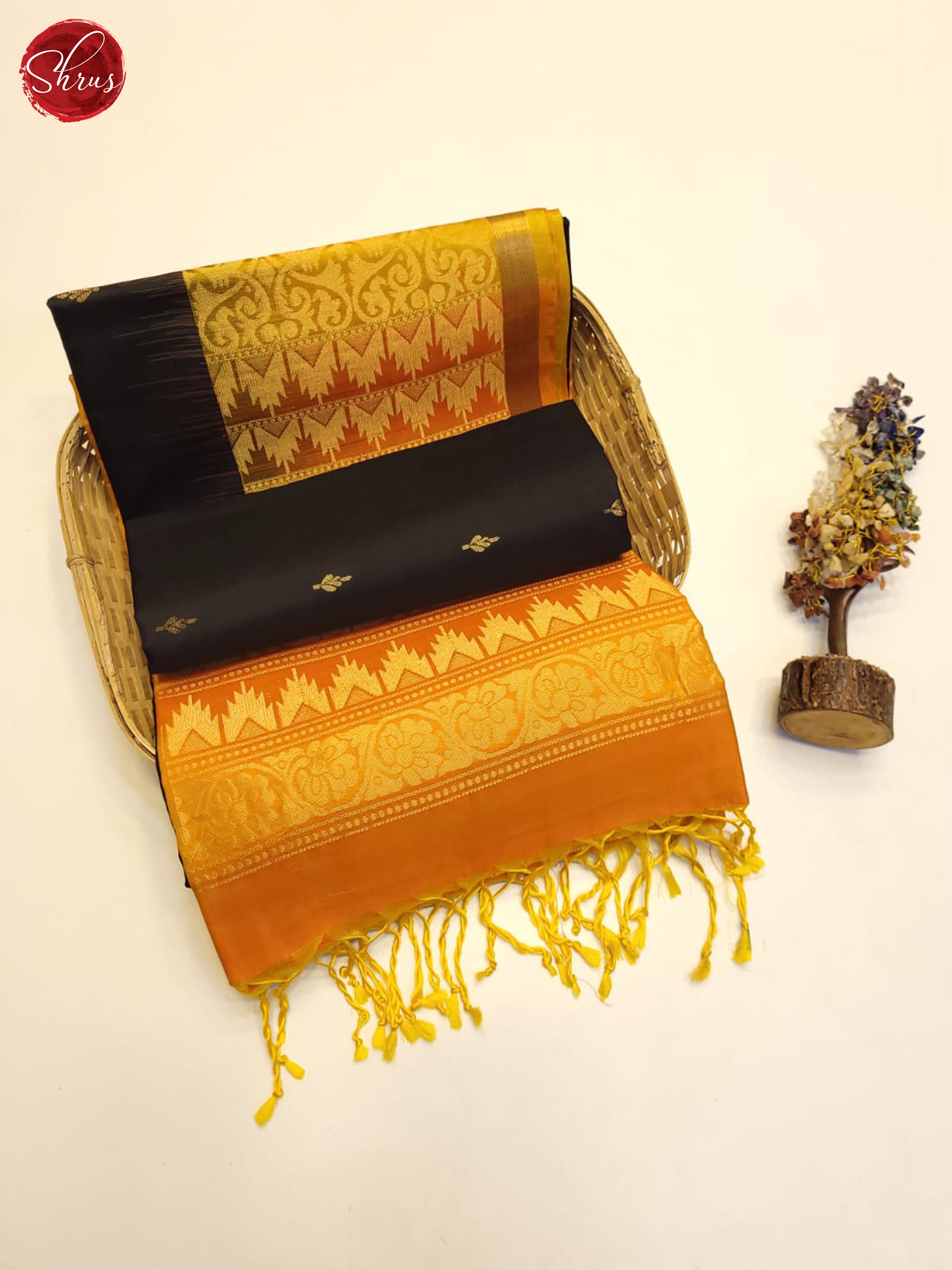 Black And Golden Yellow- Soft Silk Saree - Shop on ShrusEternity.com