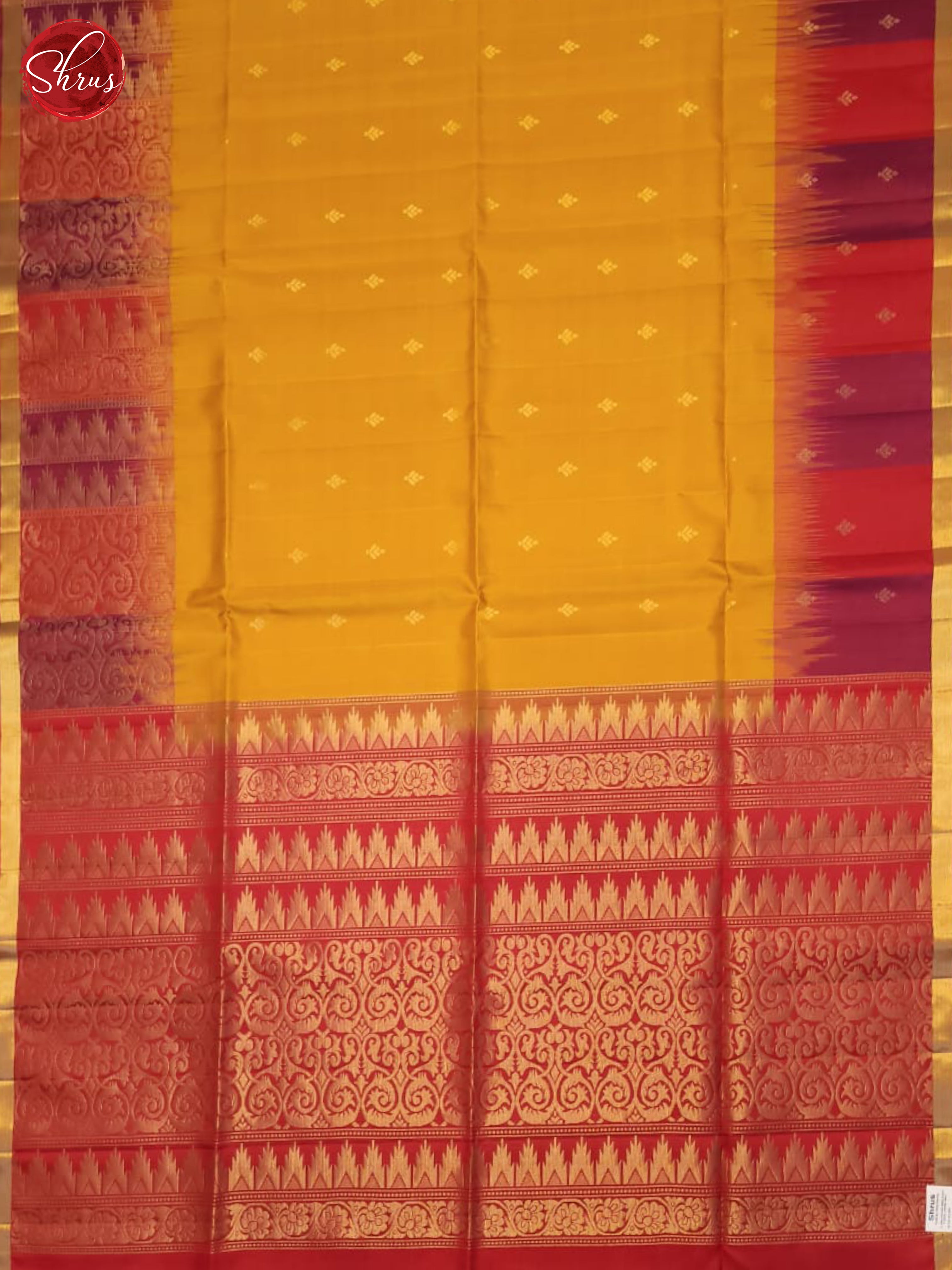 Golden Mustard And Red- Soft Silk Saree - Shop on ShrusEternity.com