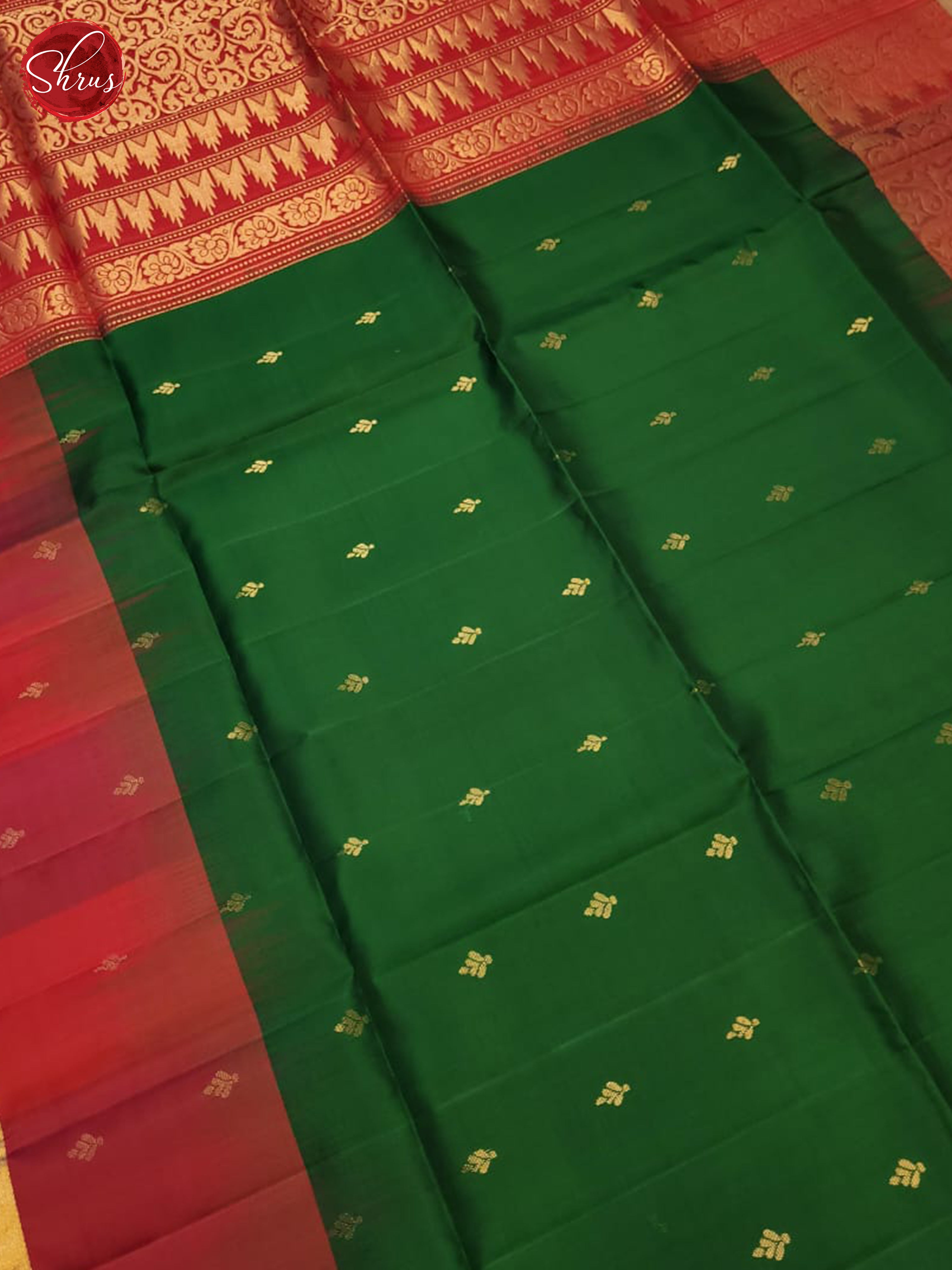 Green And Red- Soft Silk Saree - Shop on ShrusEternity.com