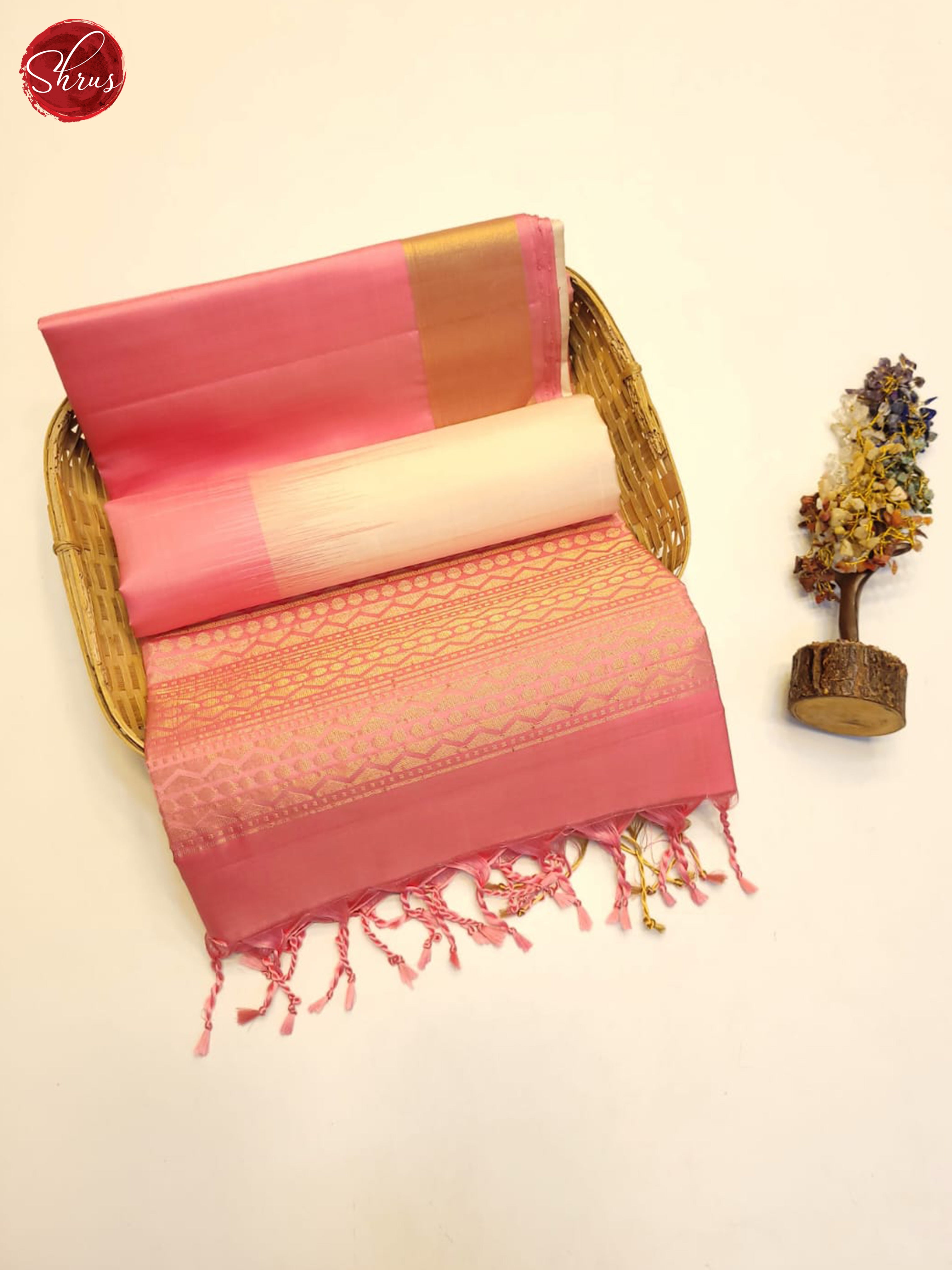 Cream And Pink- Soft Silk Saree