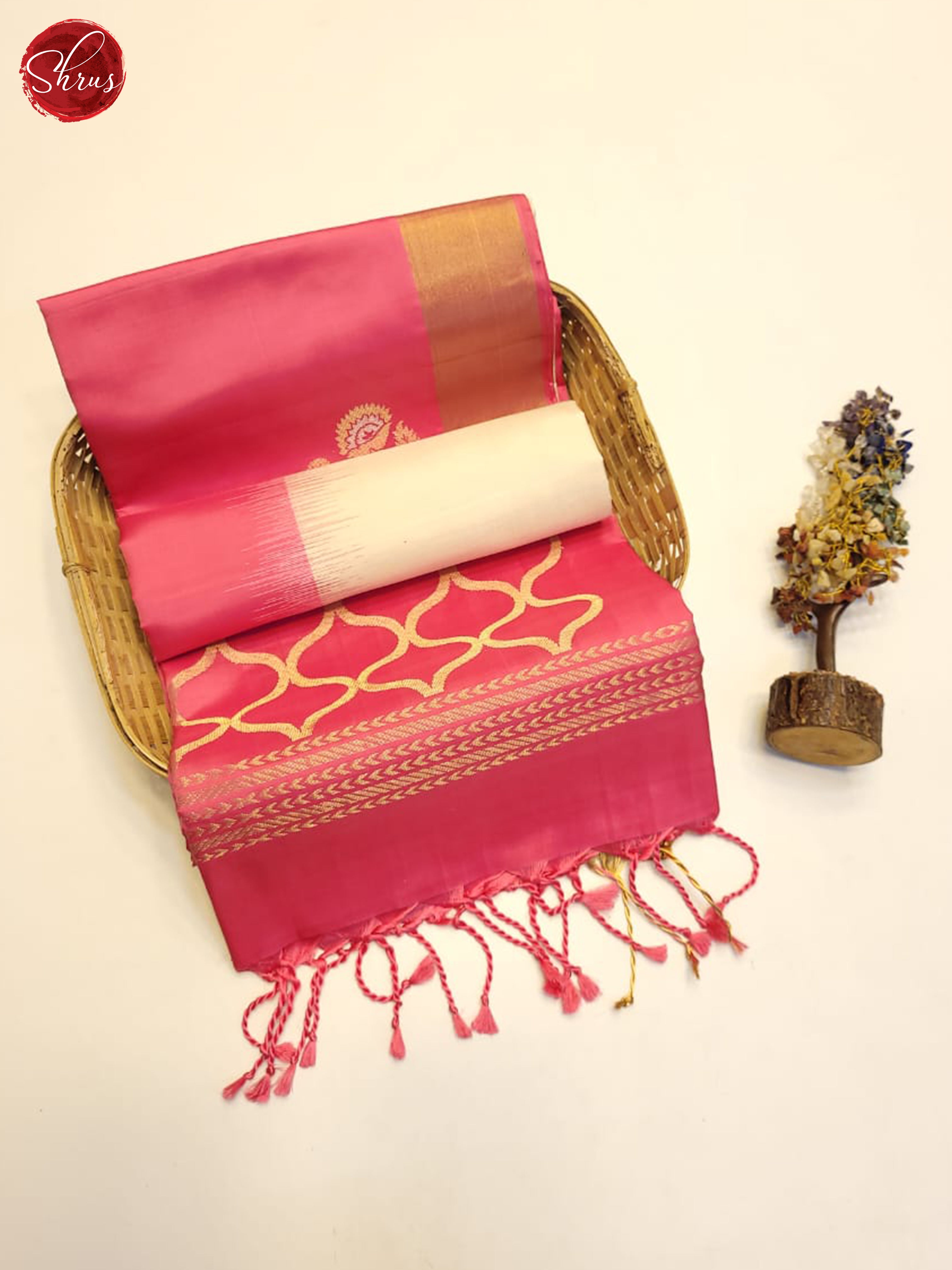 Cream And Pink- Soft Silk Saree