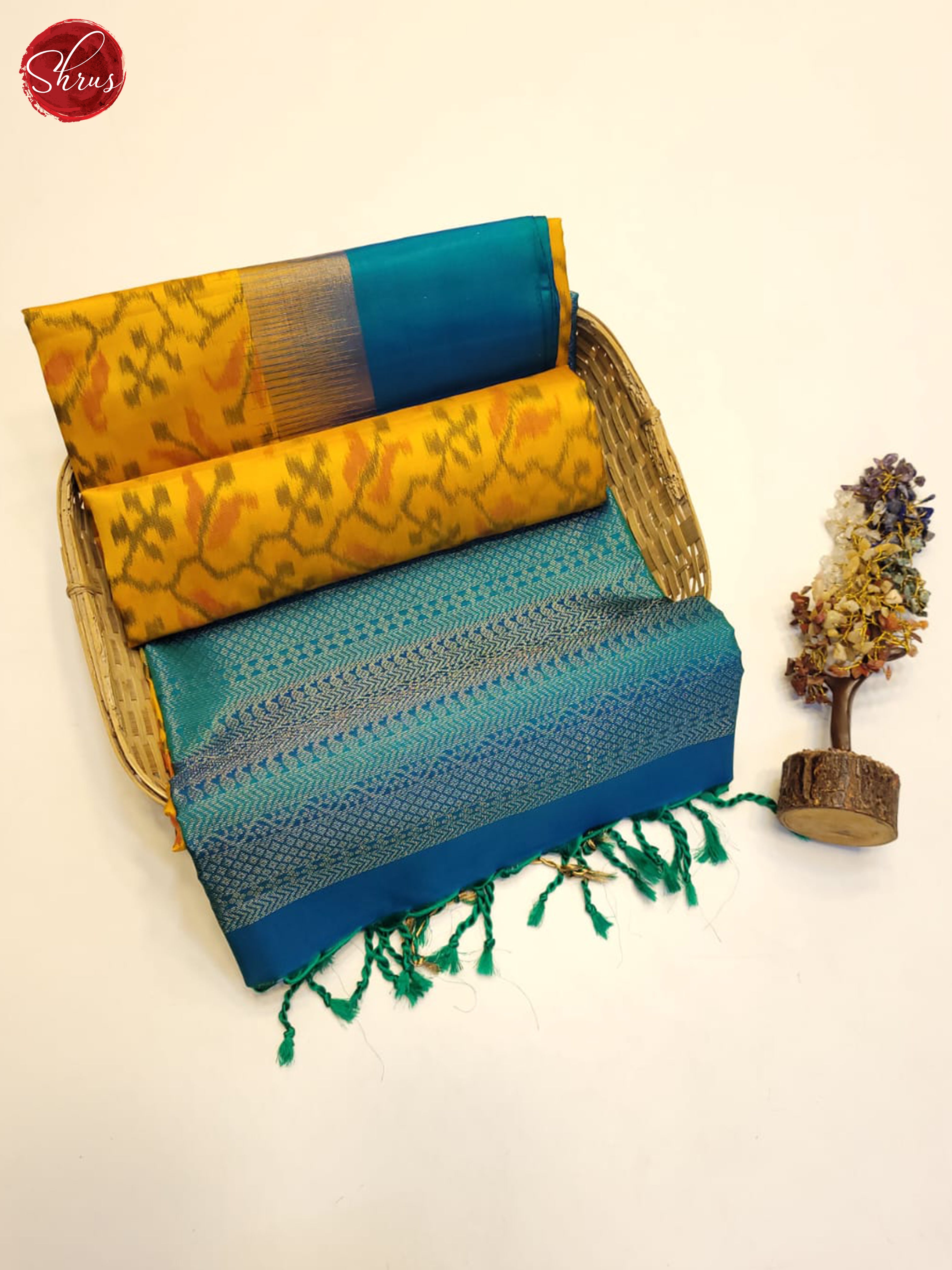 Yellow And Blue- Soft Silk Saree - Shop on ShrusEternity.com