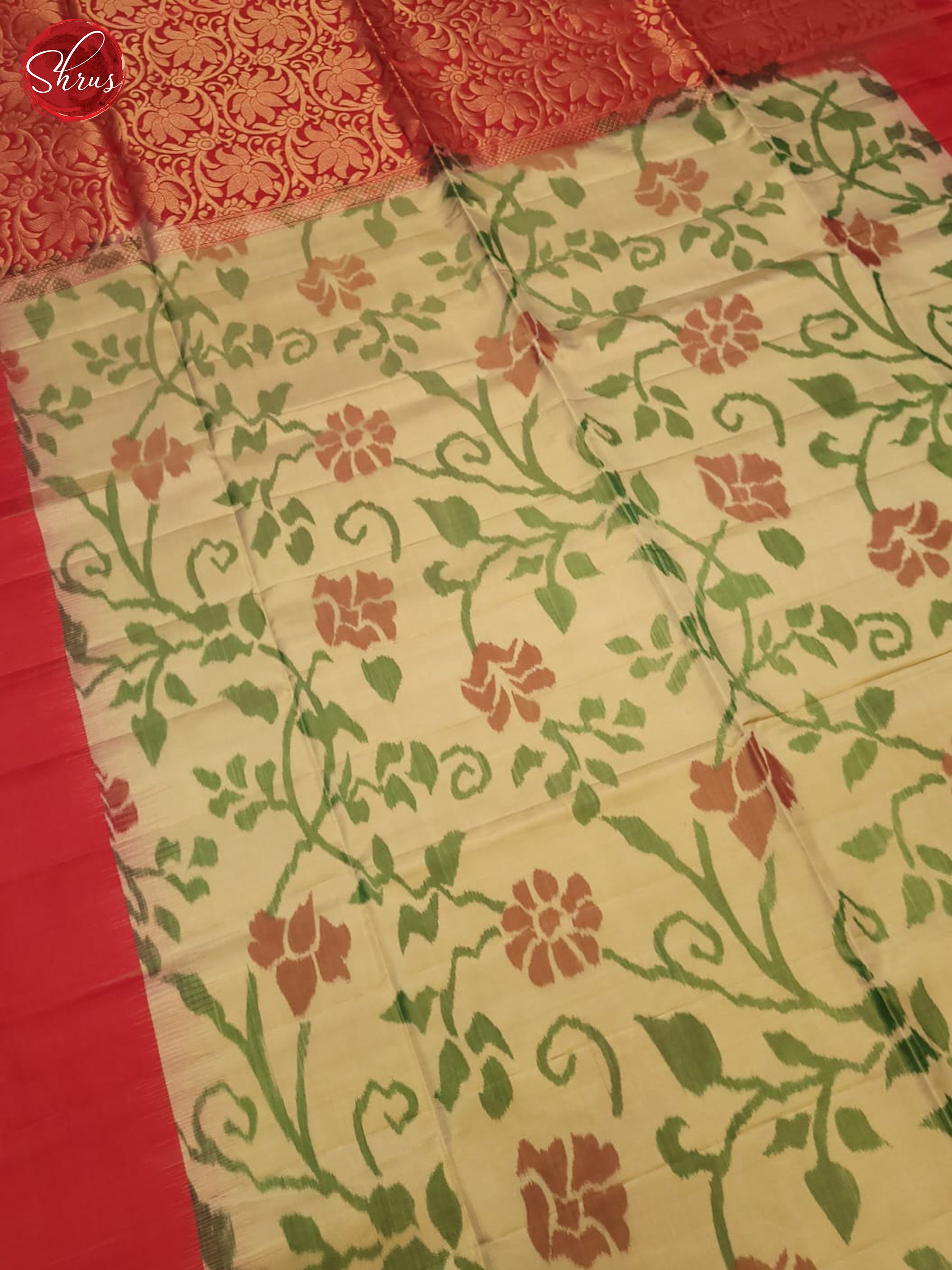 Greenish Grey And Red- Soft Silk Saree - Shop on ShrusEternity.com