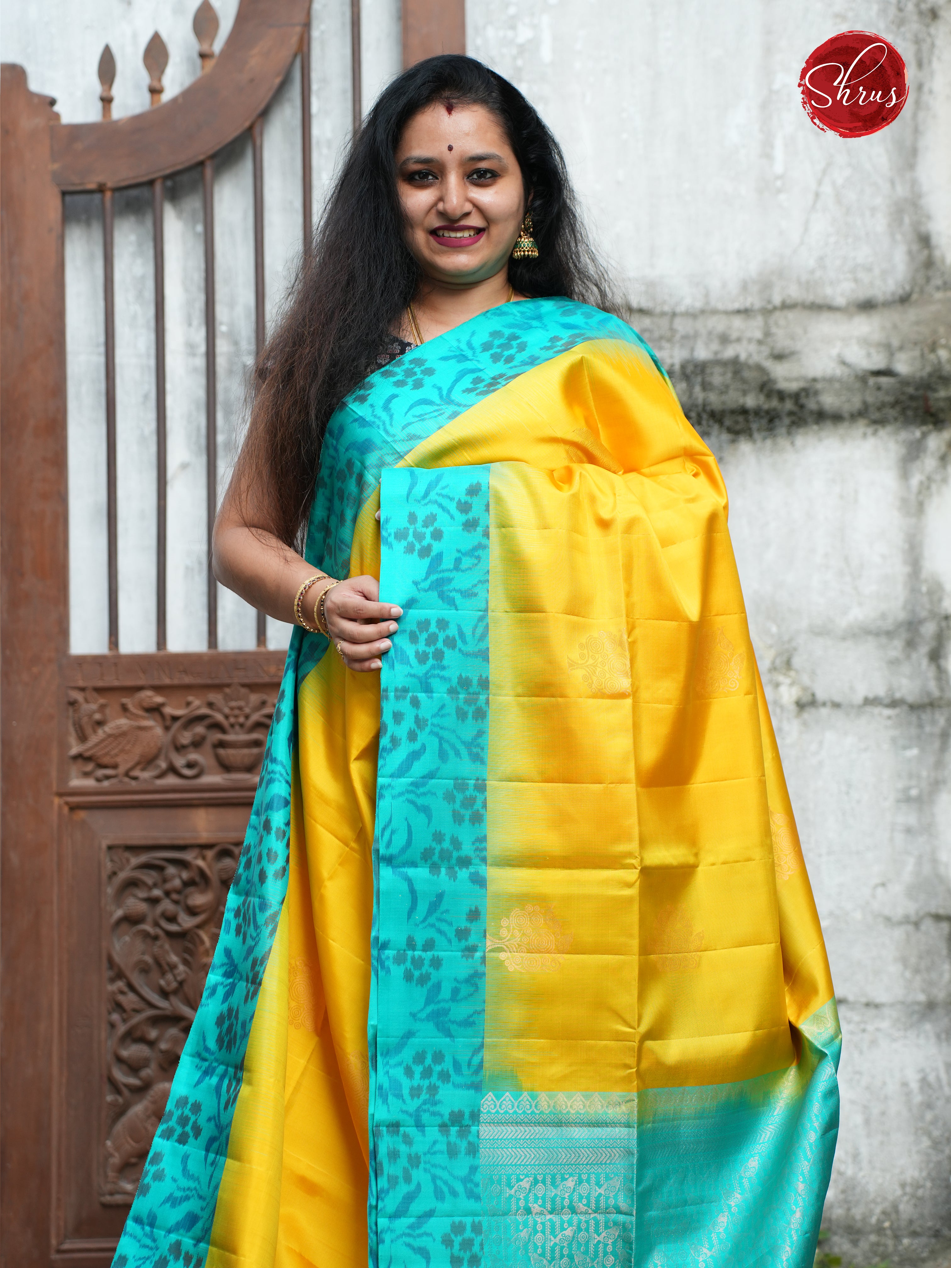 Yellow & Blue - Soft Silk Saree