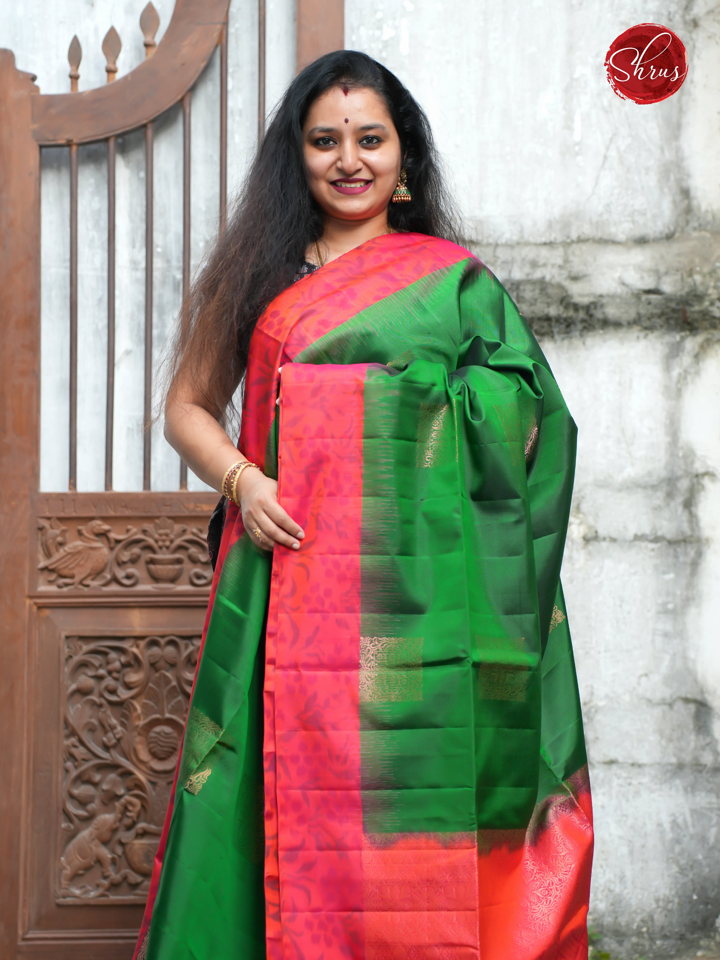 Green & Red - Soft Silk Saree