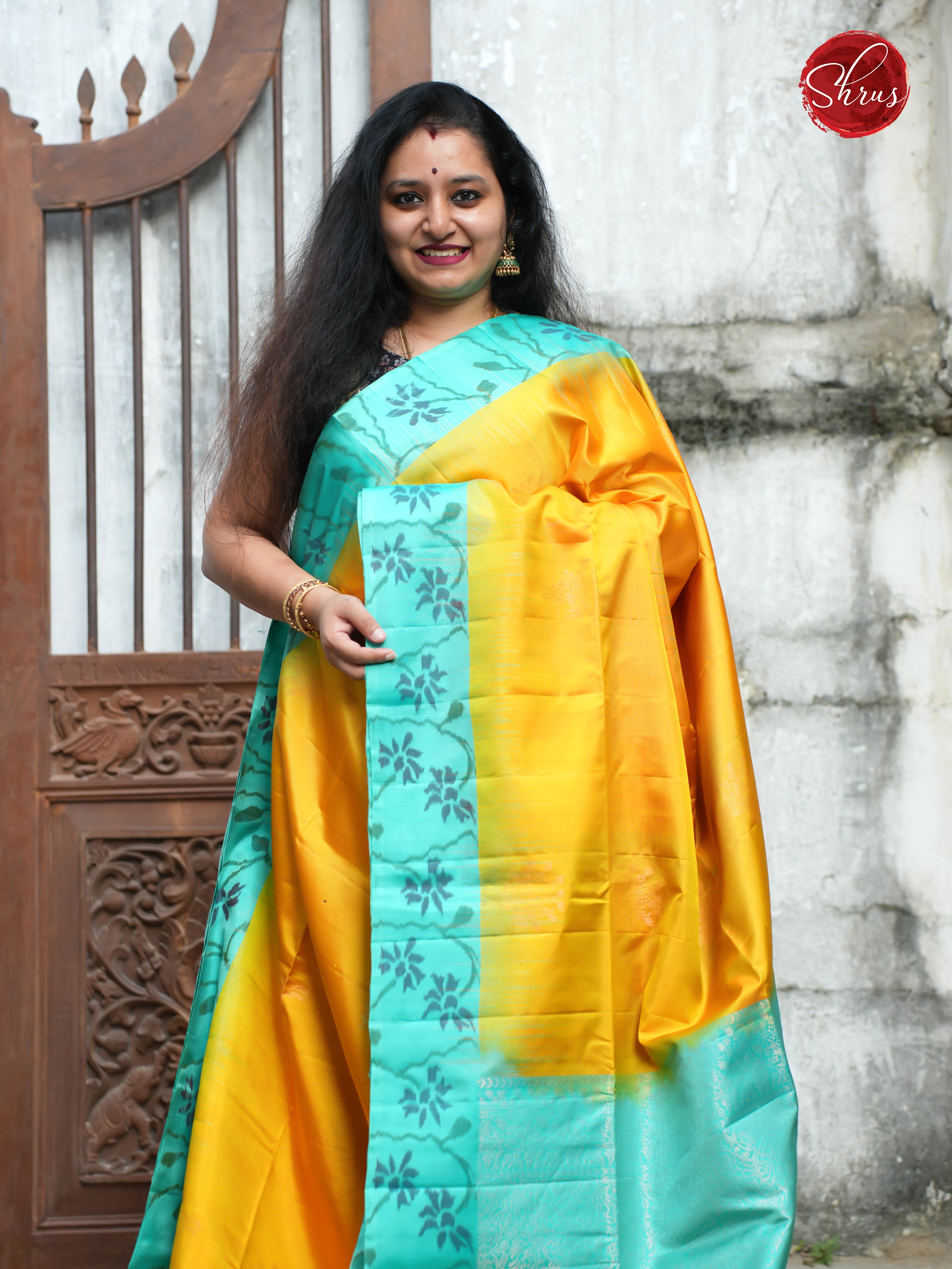 Yellow & Blue - Soft Silk Saree