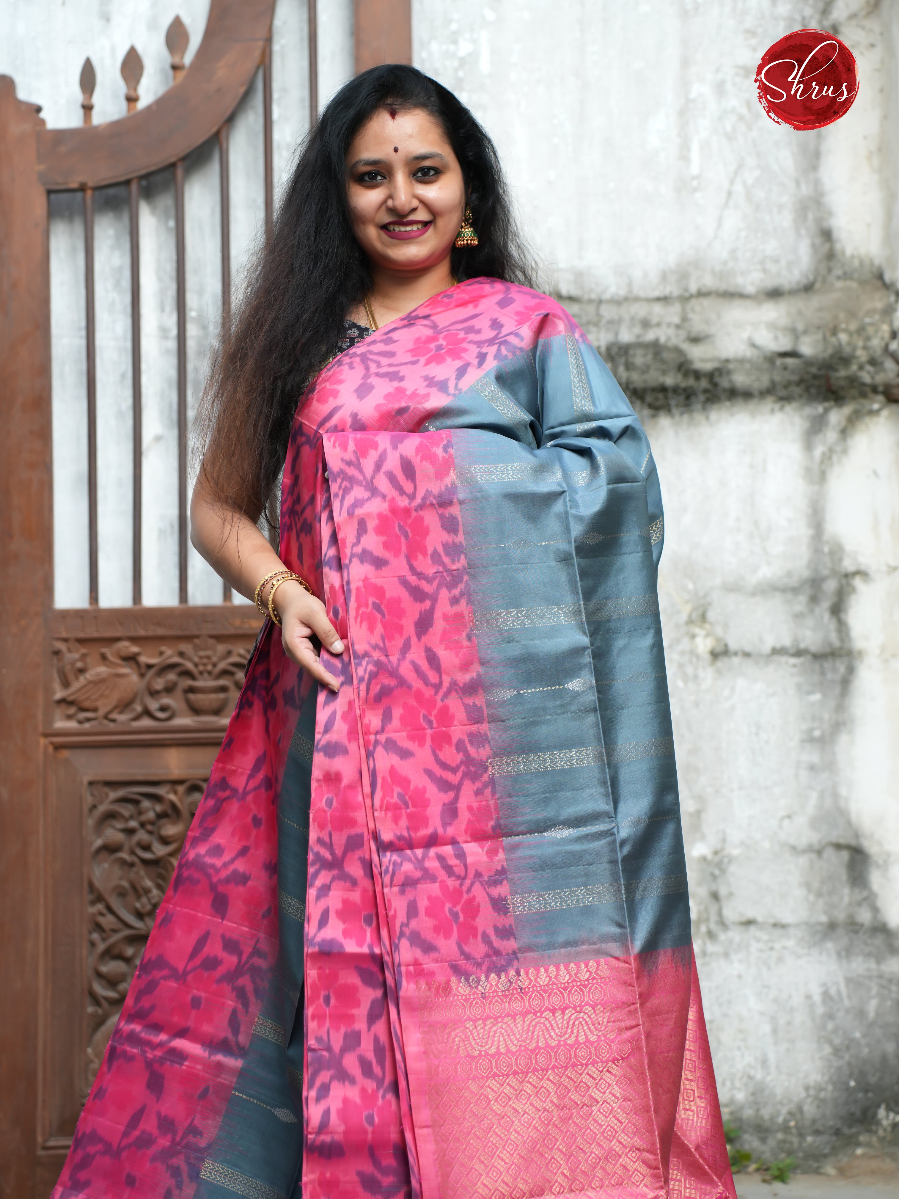 Grey & Pink - Soft Silk Saree - Shop on ShrusEternity.com