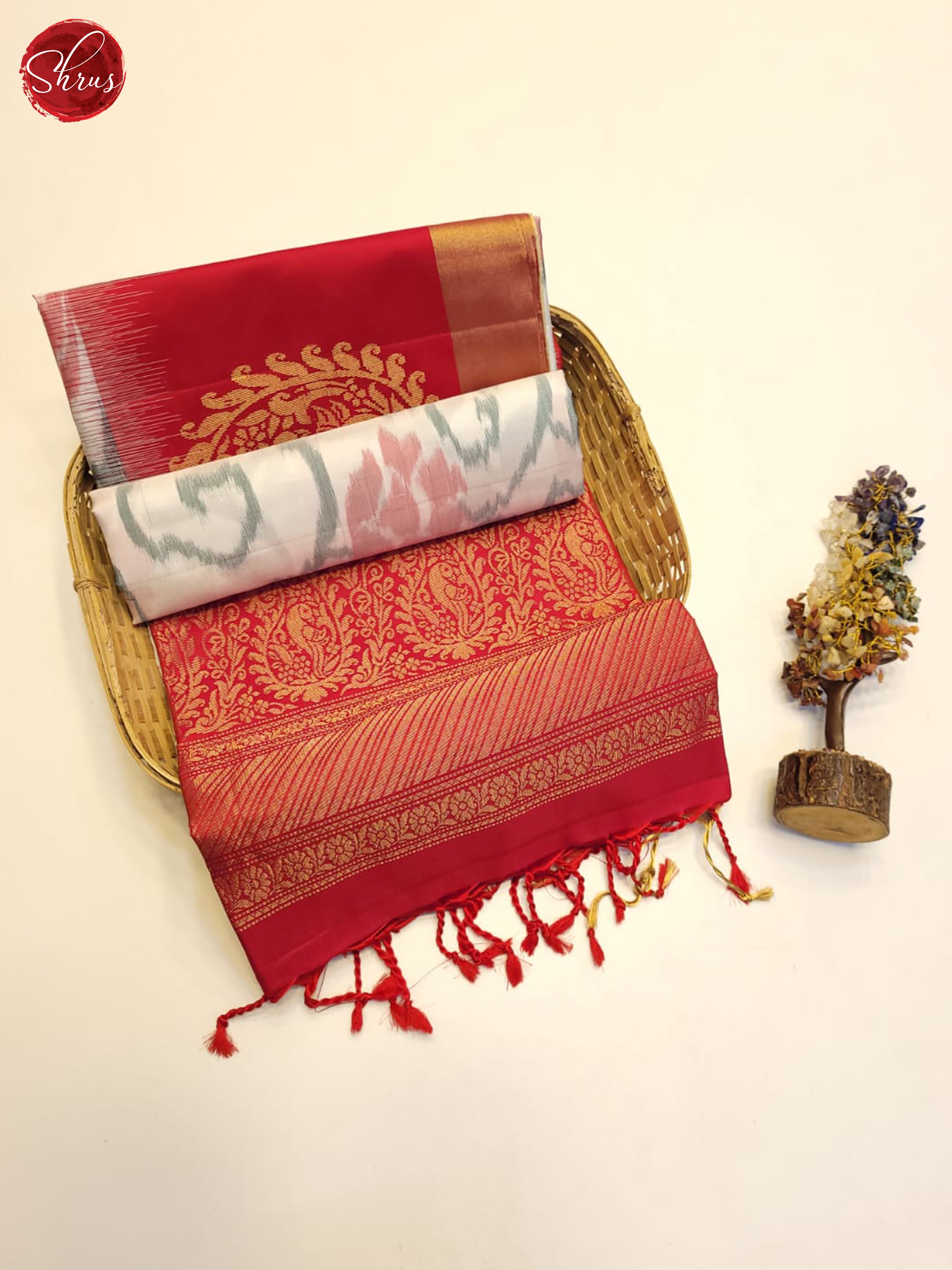 Cream And Red- Soft Silk Saree