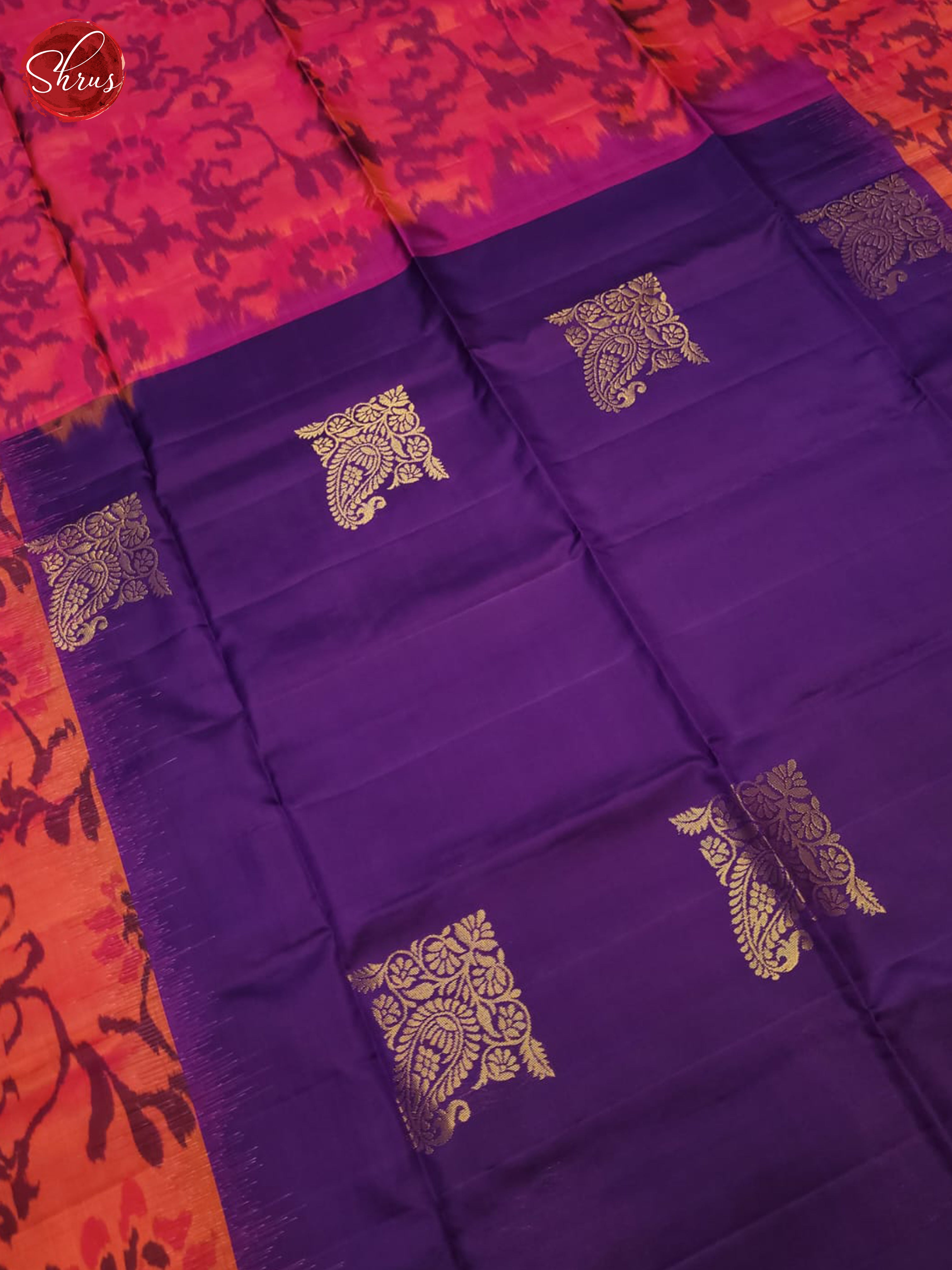 Purple And Orangish Pink- Soft Silk Saree - Shop on ShrusEternity.com