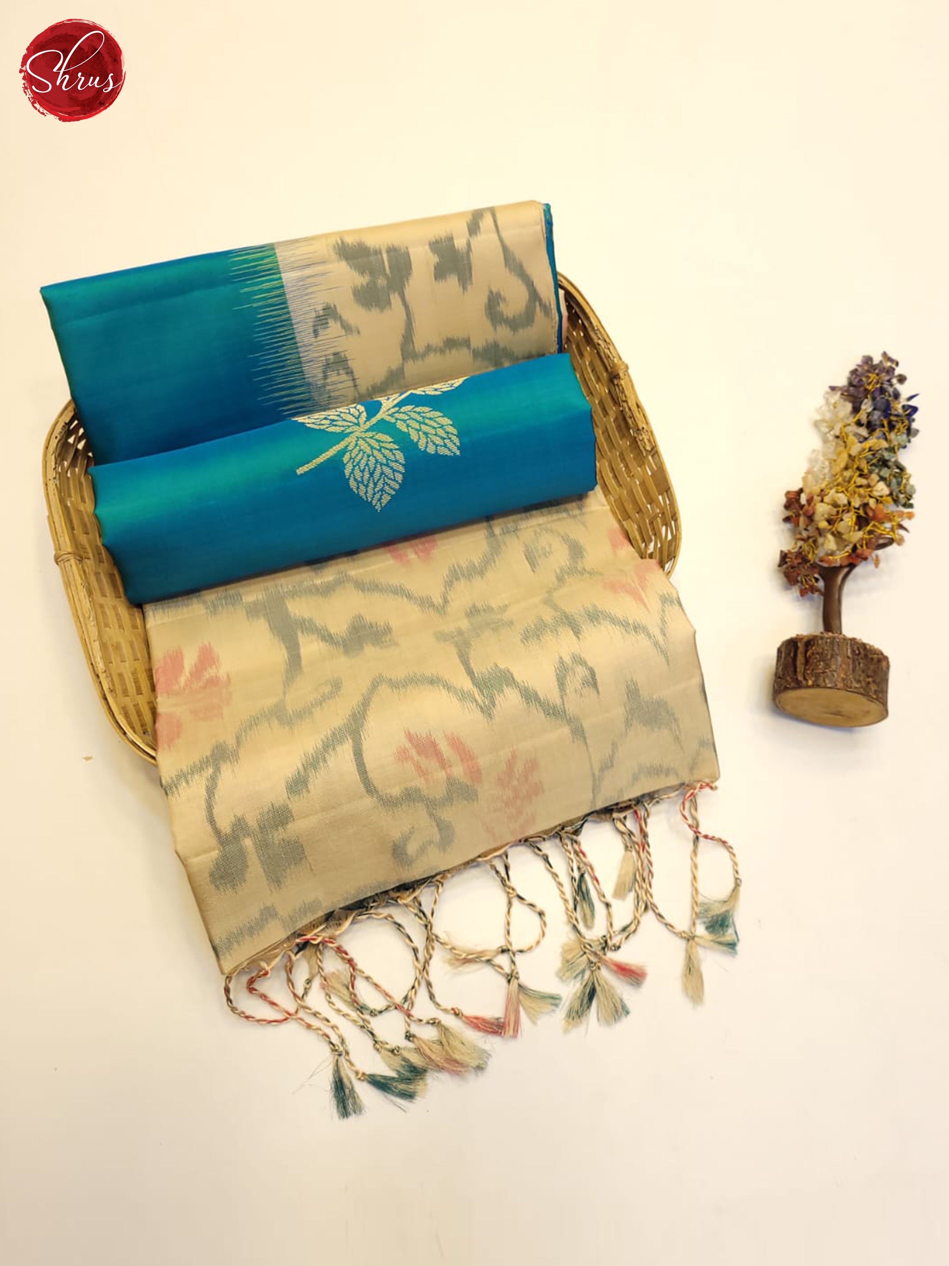 Blue And Cream- Soft Silk Saree - Shop on ShrusEternity.com
