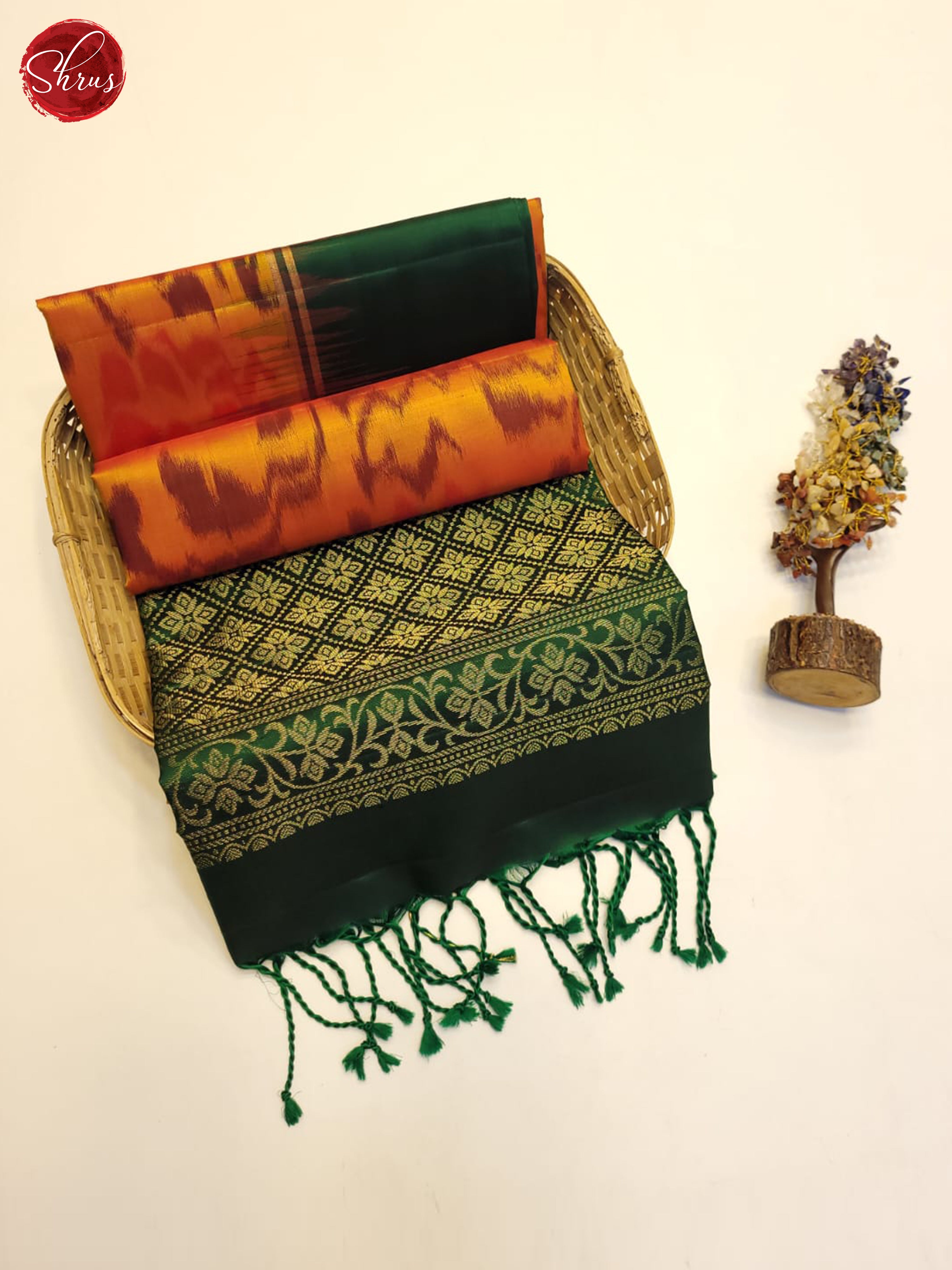 Fire Orange And Green- Soft Silk Saree - Shop on ShrusEternity.com