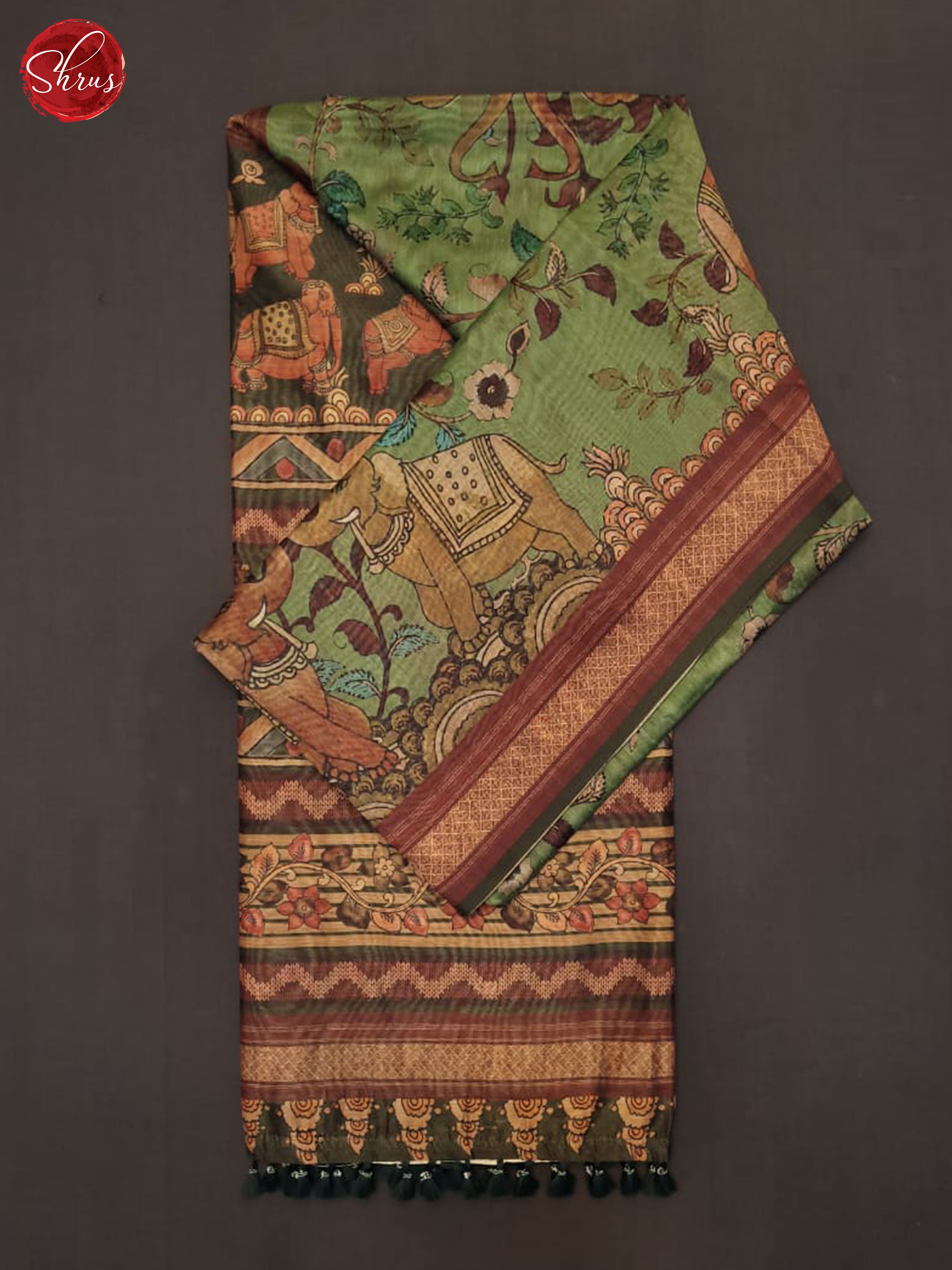 Green & Brown - Semi Chanderi Saree - Shop on ShrusEternity.com