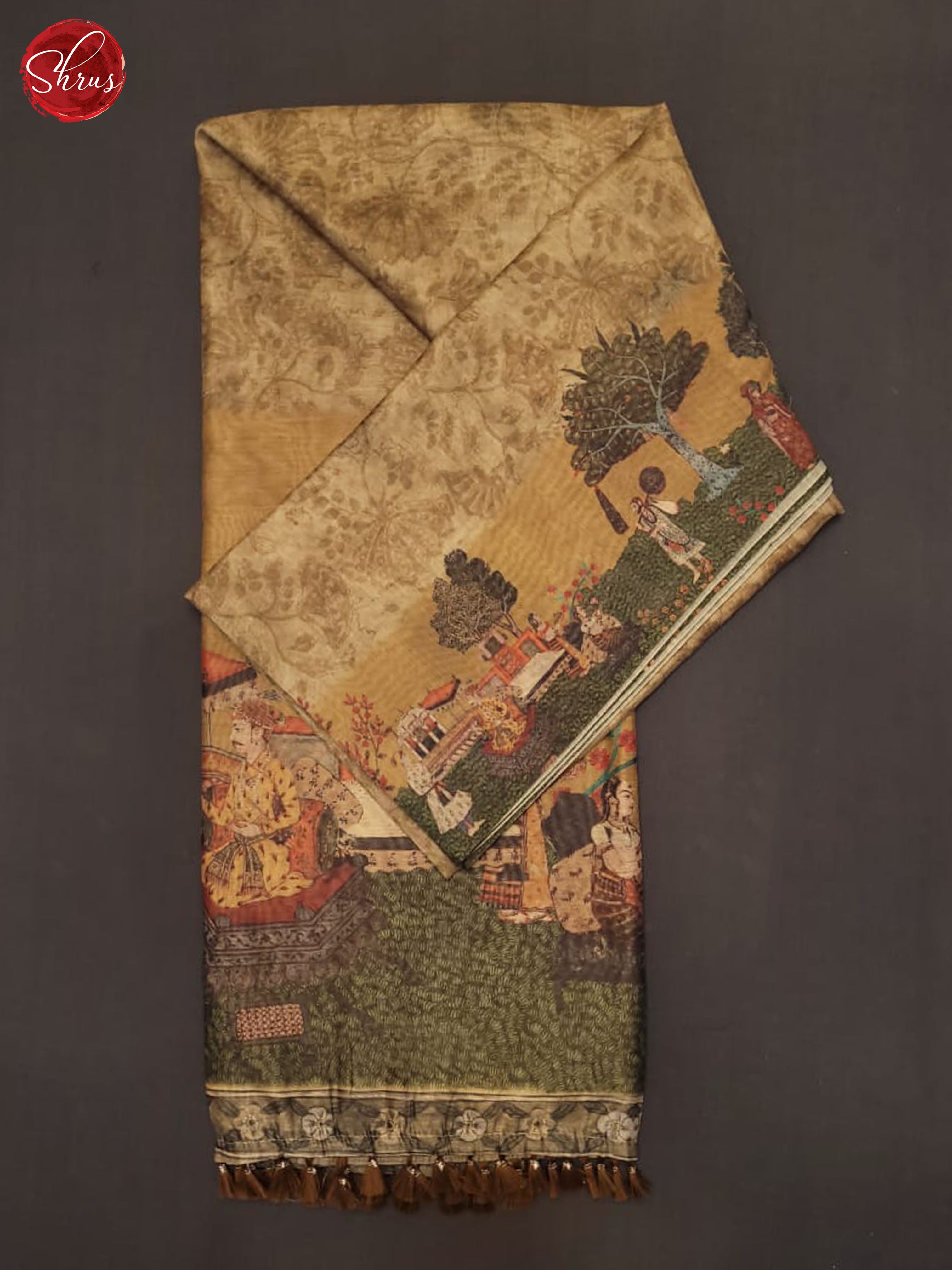 Greenish brown- Semi Chanderi Saree - Shop on ShrusEternity.com