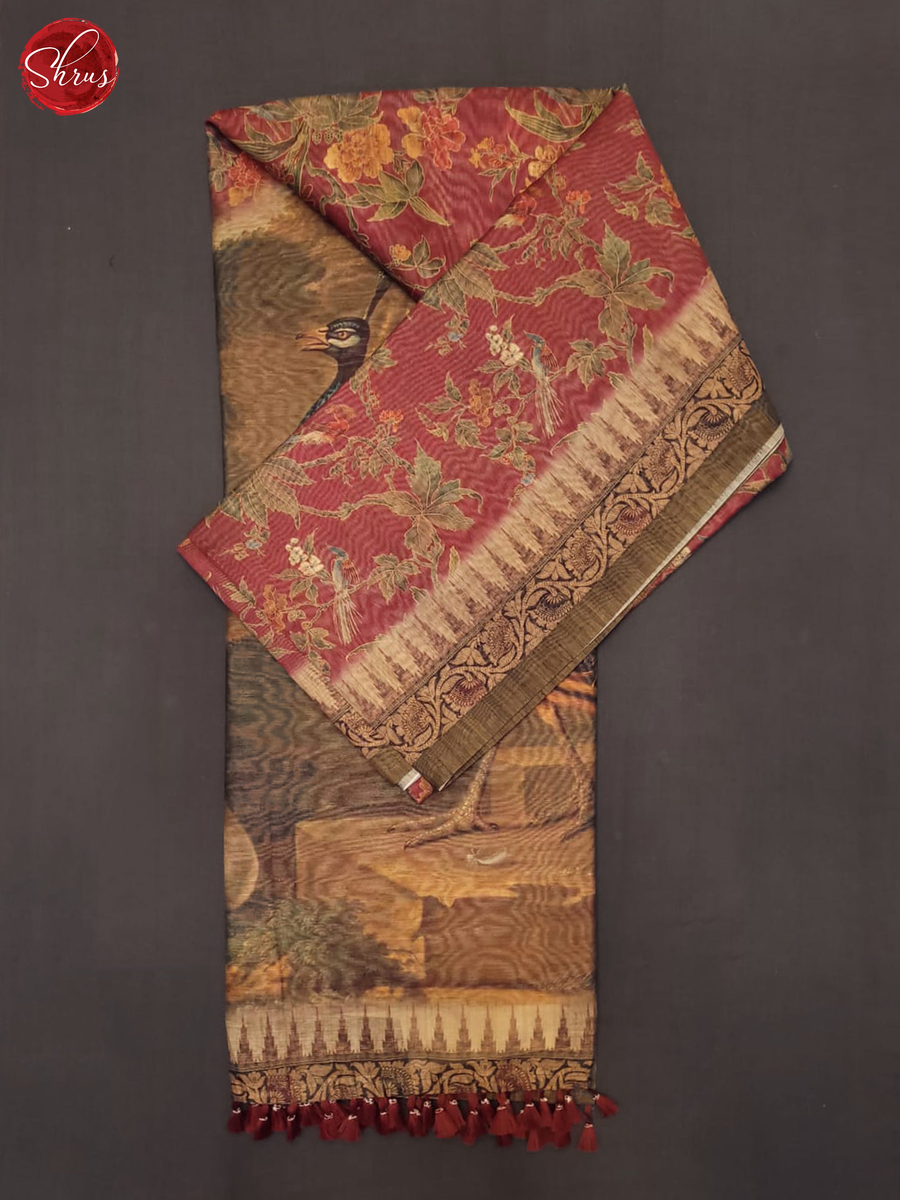 Red & Brown- Semi Chanderi Saree - Shop on ShrusEternity.com