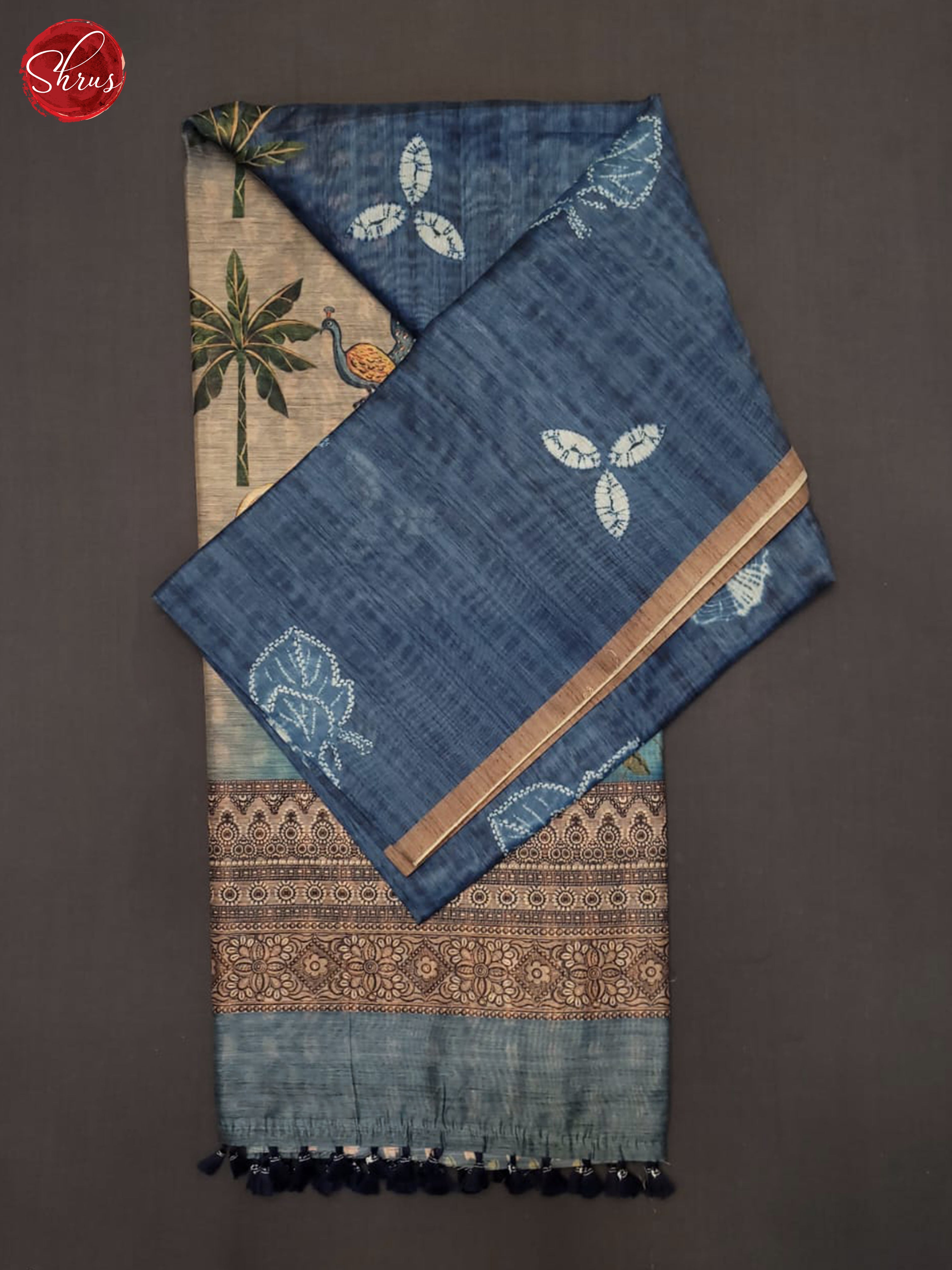 Blue & Brown - Semi Chanderi Saree - Shop on ShrusEternity.com