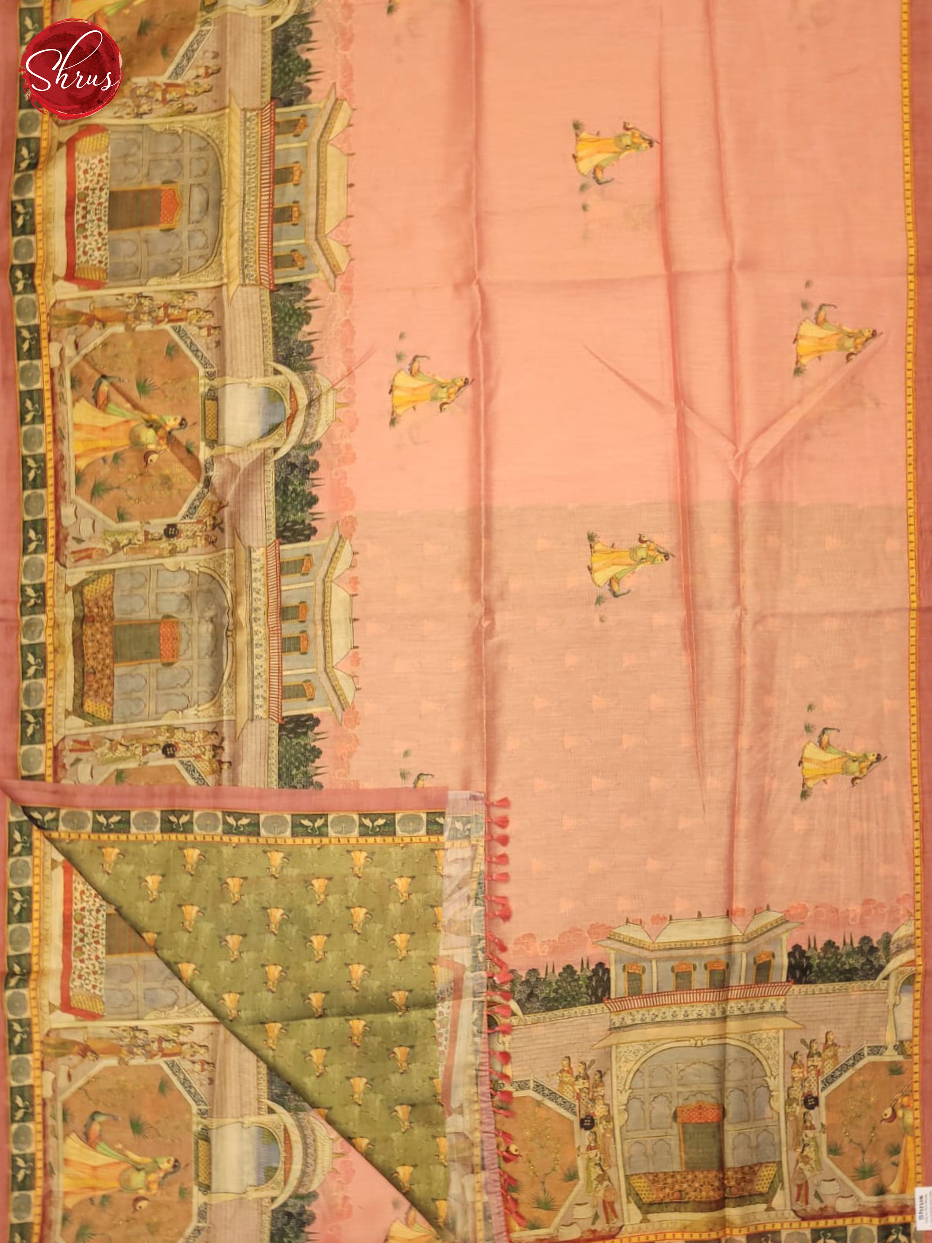 Pink & Green - Semi Chanderi Saree - Shop on ShrusEternity.com