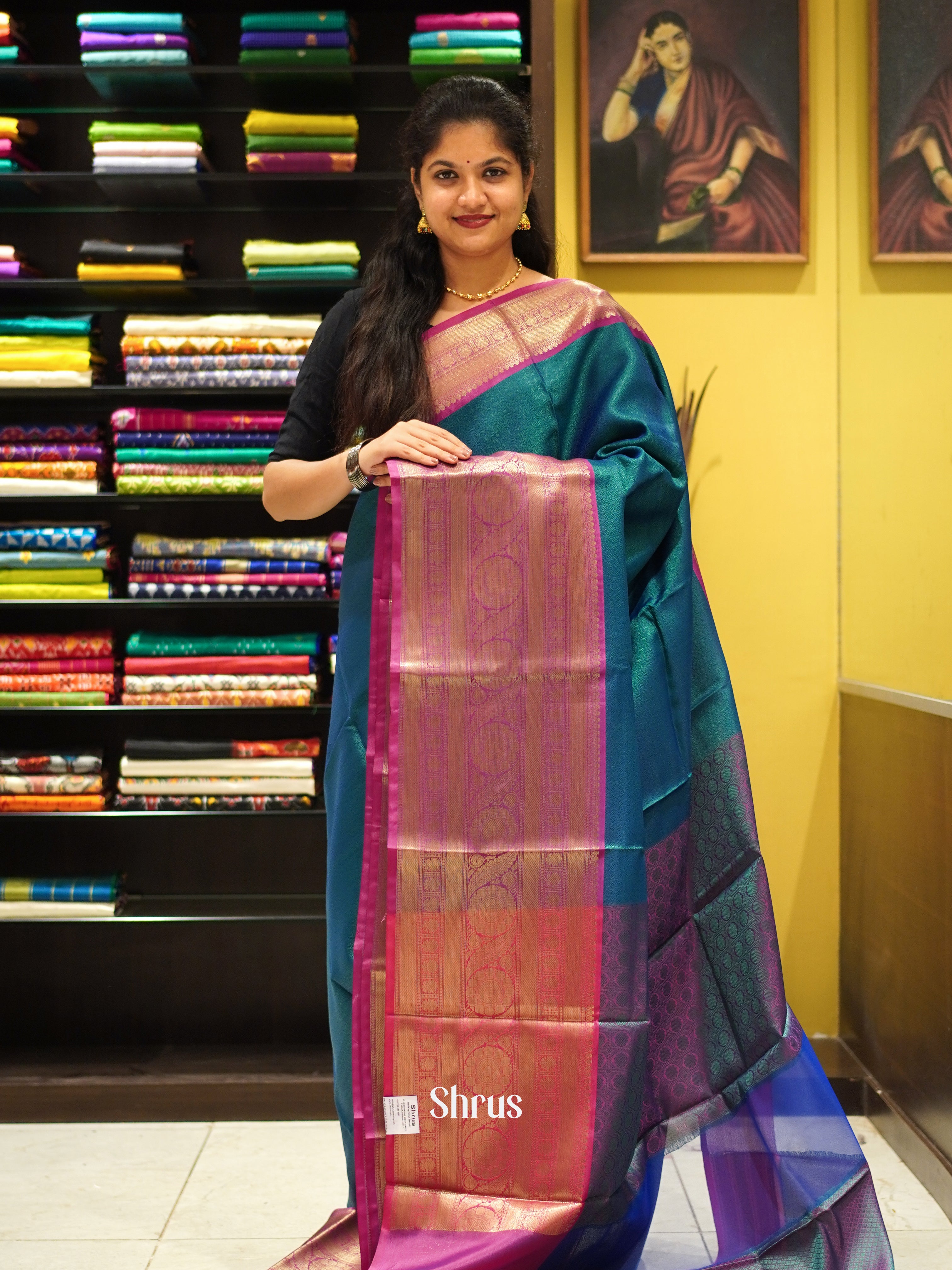 Blue & Pink - Tanchoi Semi Silk Saree - Shop on ShrusEternity.com